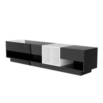 MODFU TV-Schrank Lowboard TV-Board (Mit Schubladen, Fächer und mehrere Stauräume) Kombination in Hochglanz-Weiß und Schwarz, Breite 190cm