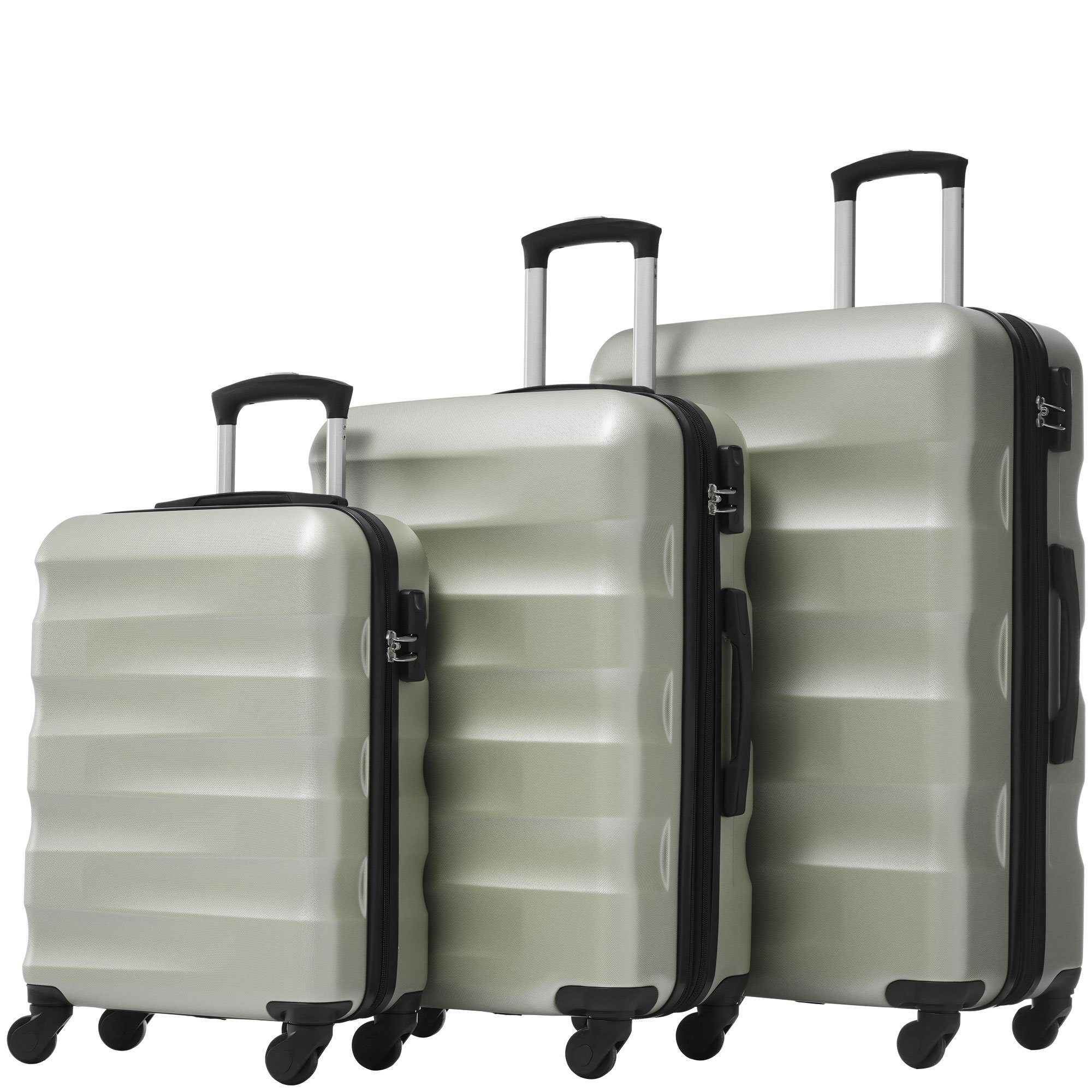 BlingBin Kofferset Hartschalen-Koffer Rollkoffer, 4 Rollen, (set, 3 tlg., TSA Zollschloss), 360° leises Universal-Räder, TSA-Zahlenschloss, Erweiterbar grün