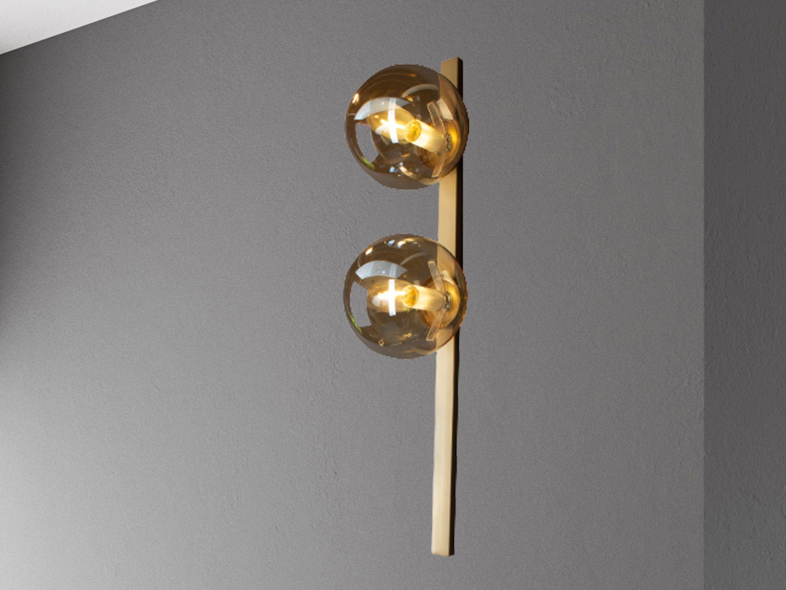 ECO-LIGHT LED Wandleuchte, Dimmfunktion, LED wechselbar, Warmweiß, innen, Bauhaus Lampe mit Schalter, 2x Glas-kugel, Gold-en, H: 60cm