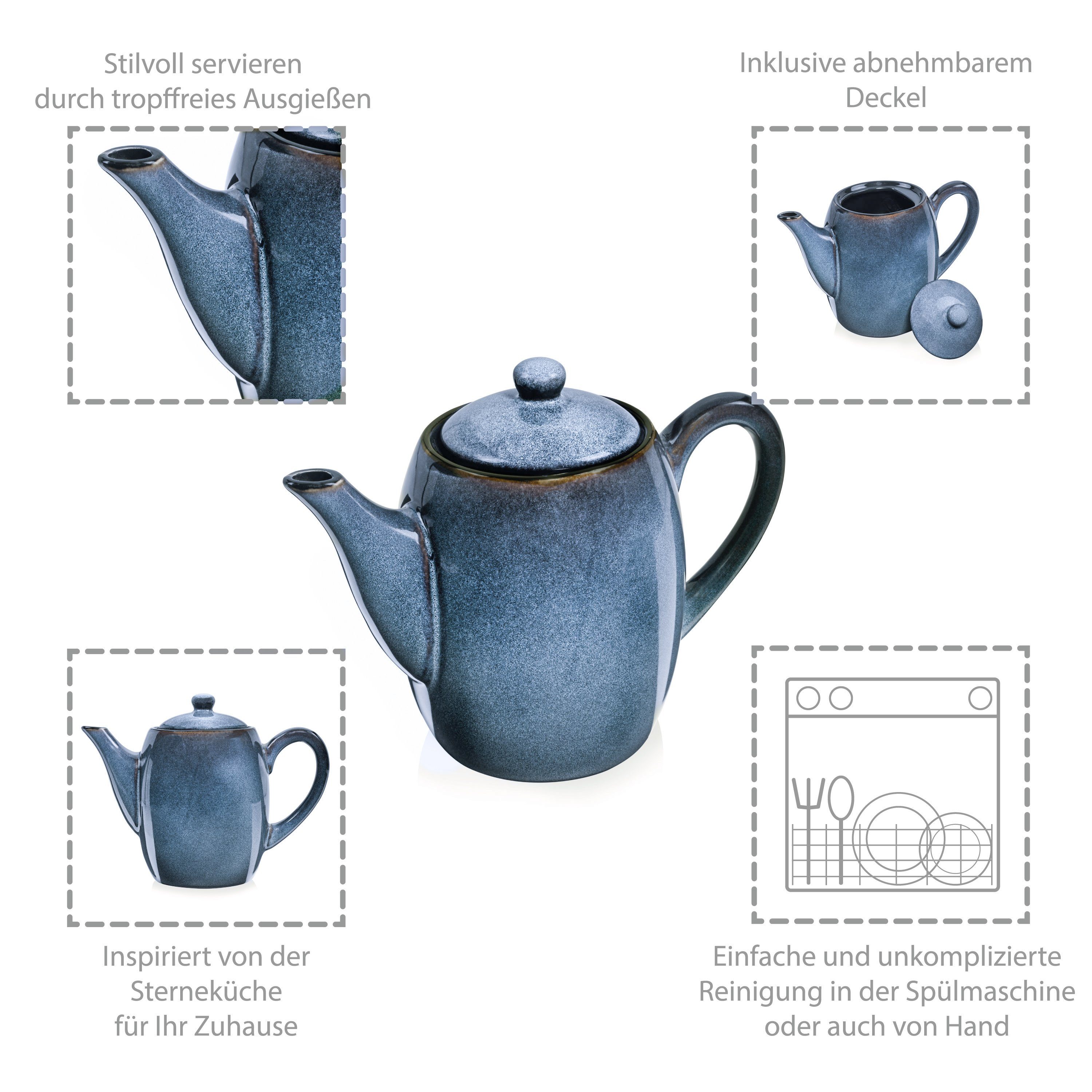 l, (1x 1,3 Teekanne), Teekanne Kaffeekanne, Handmade, SÄNGER Darwin l, Blau 1.3