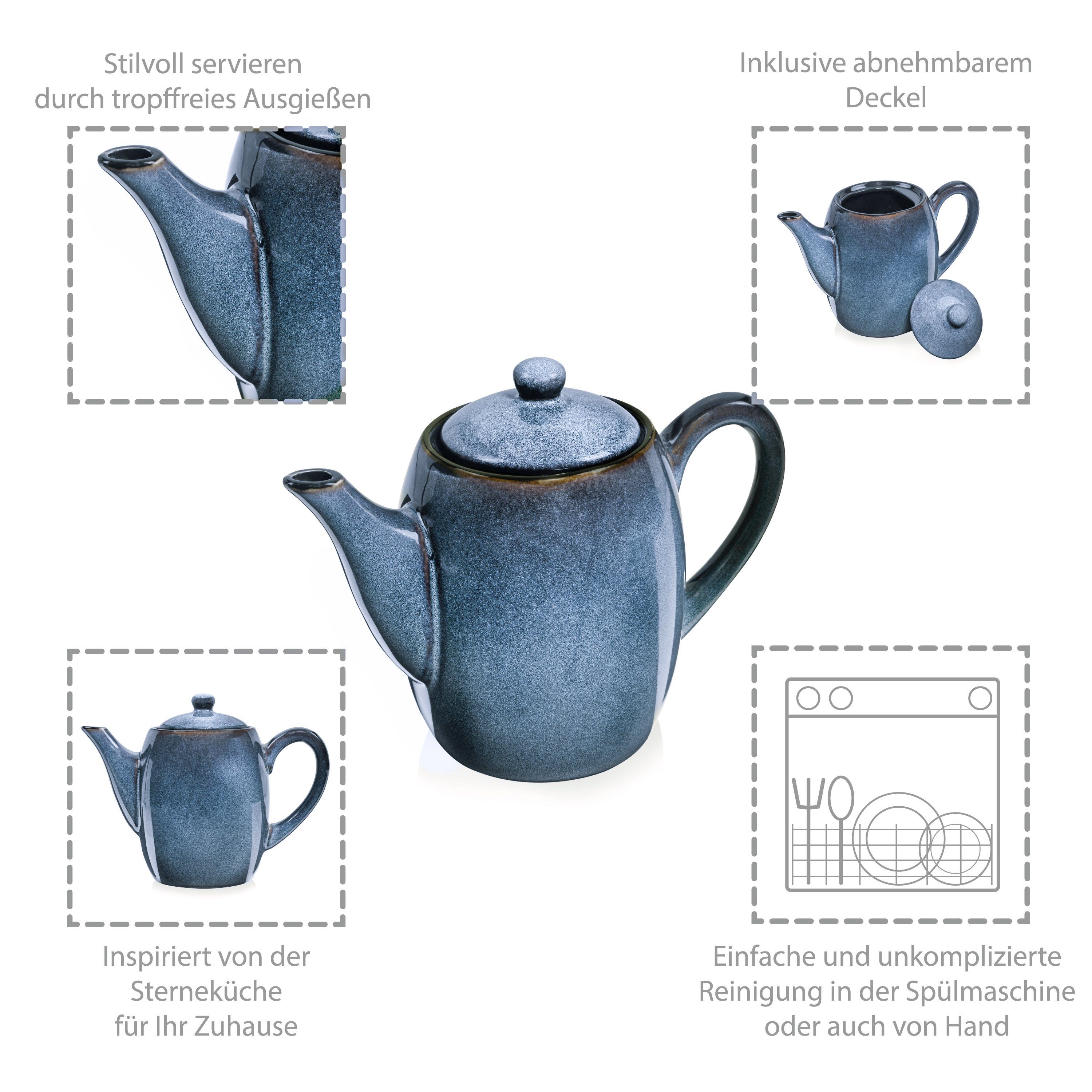 SÄNGER Teekanne Darwin Kaffeekanne, 1.3 l, (1x Teekanne), Handmade, 1,3 l, Blau, Premium Collection