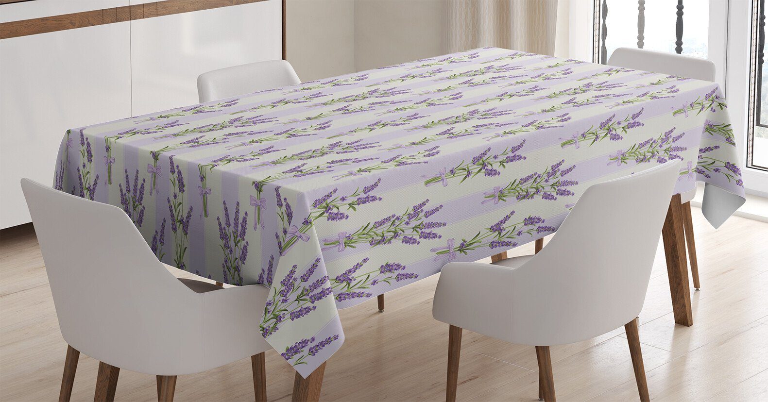Abakuhaus Tischdecke Farbfest Waschbar Für den Außen Bereich geeignet Klare Farben, Lavendel Streifen und Blumen
