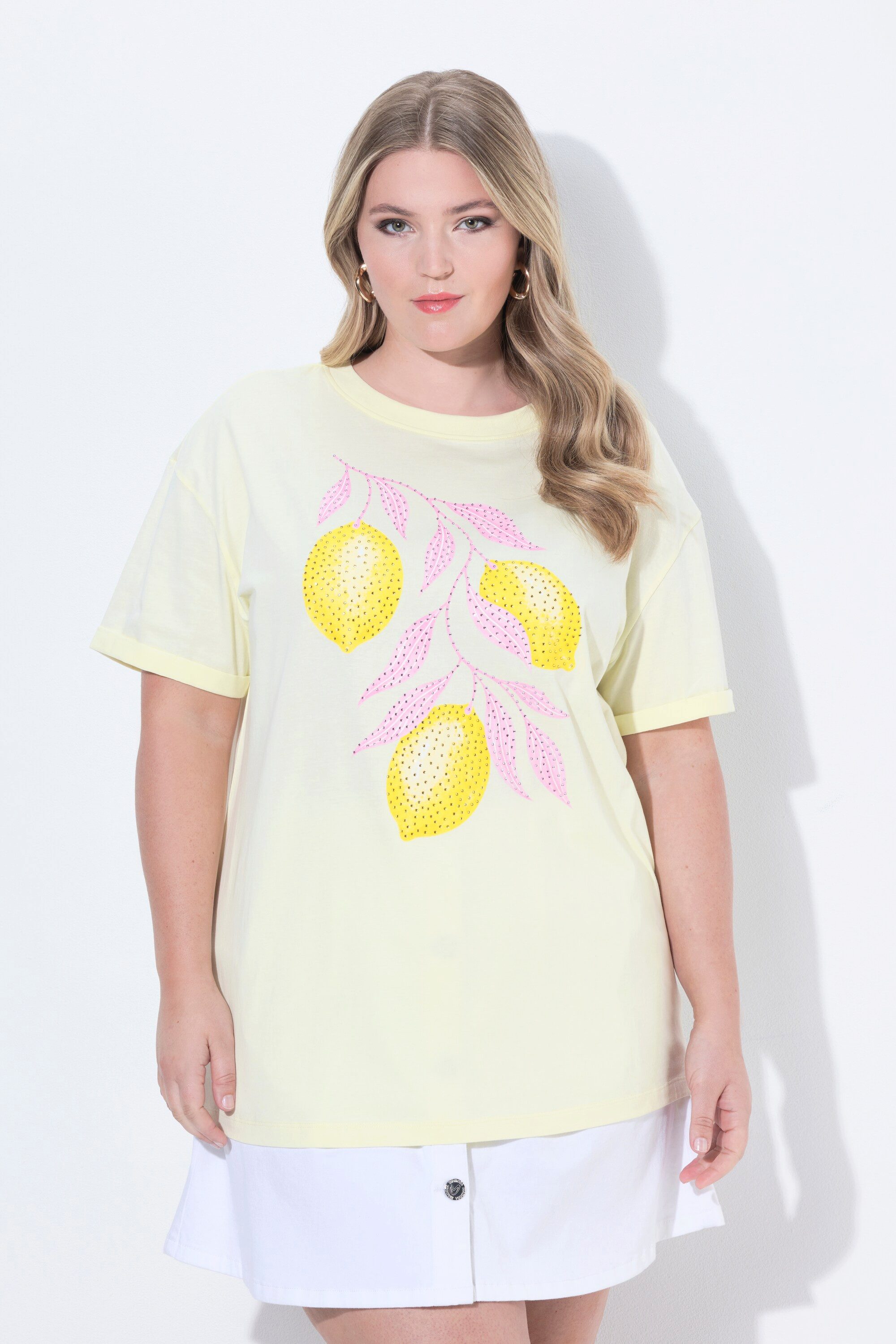 MIAMODA T-Shirt T-Shirt Boxy Fit Glitzersteinchen Zitronen-Motiv