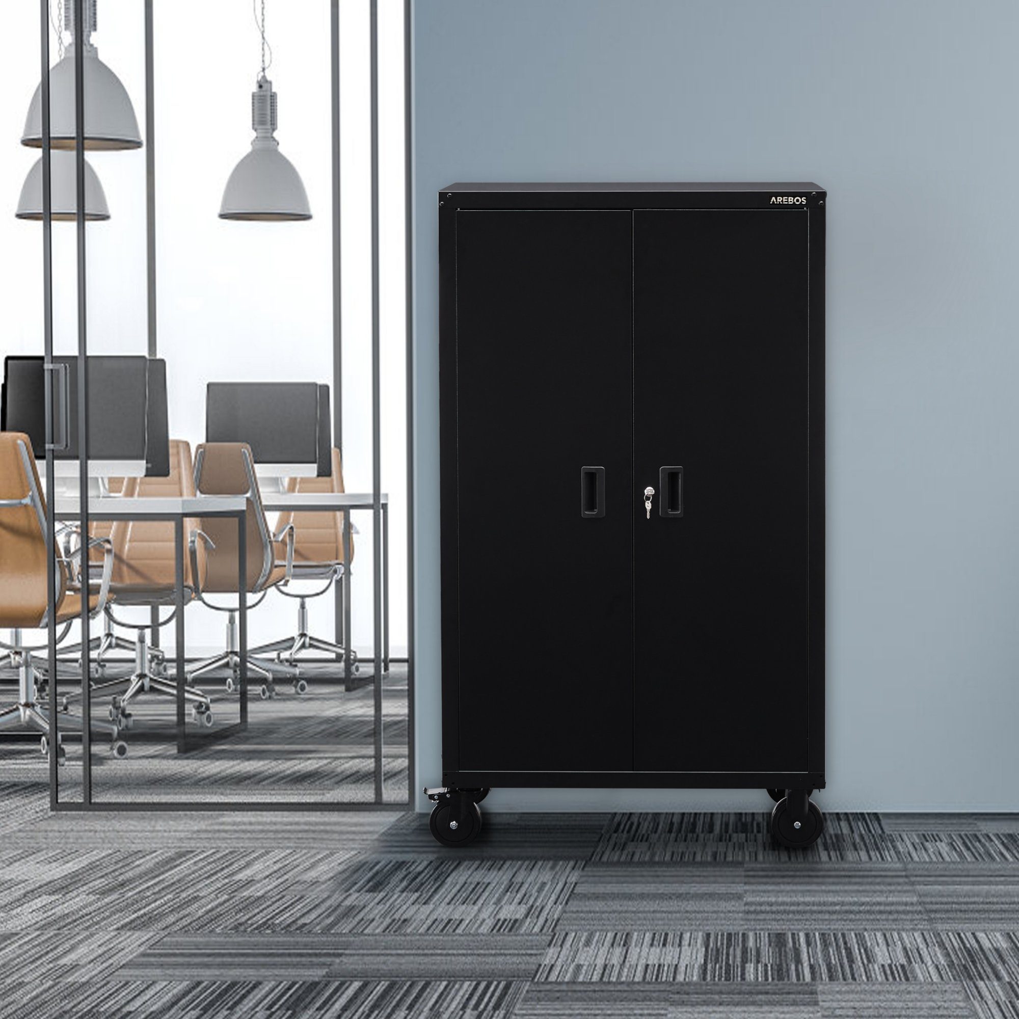 Arebos Aktenschrank Büroschrank Materialschrank Stahlschrank Rollen günstig online kaufen