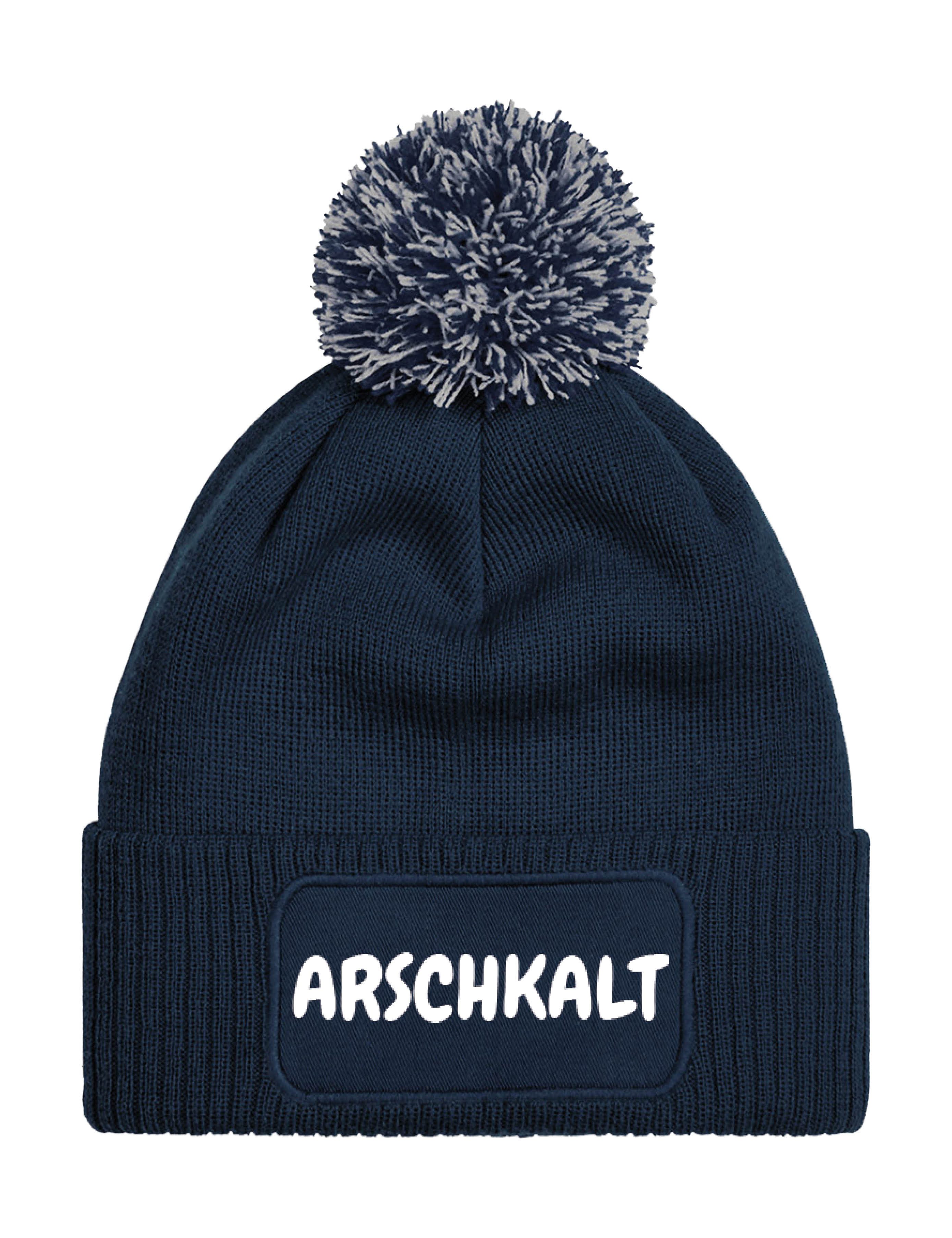 Youth Designz Beanie Unisex Strick Bommel Beanie Mütze mit Arschkalt Aufdruck Geschenk mit lustigem Spruch für Herren und Damen