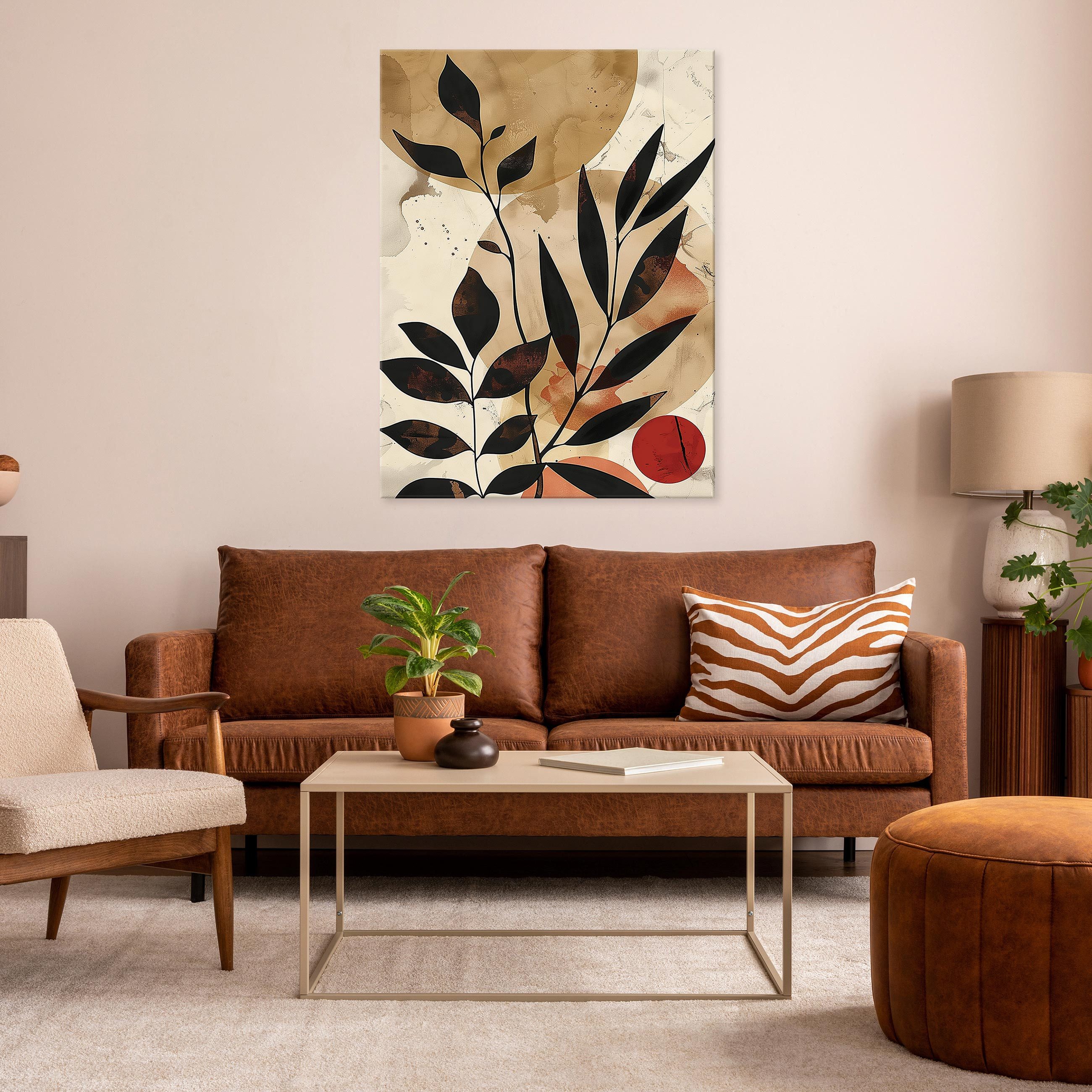 Wallarena Leinwandbild Boho Blätter Abstrakt Kunst Wandbild XXL Leinwandbil günstig online kaufen