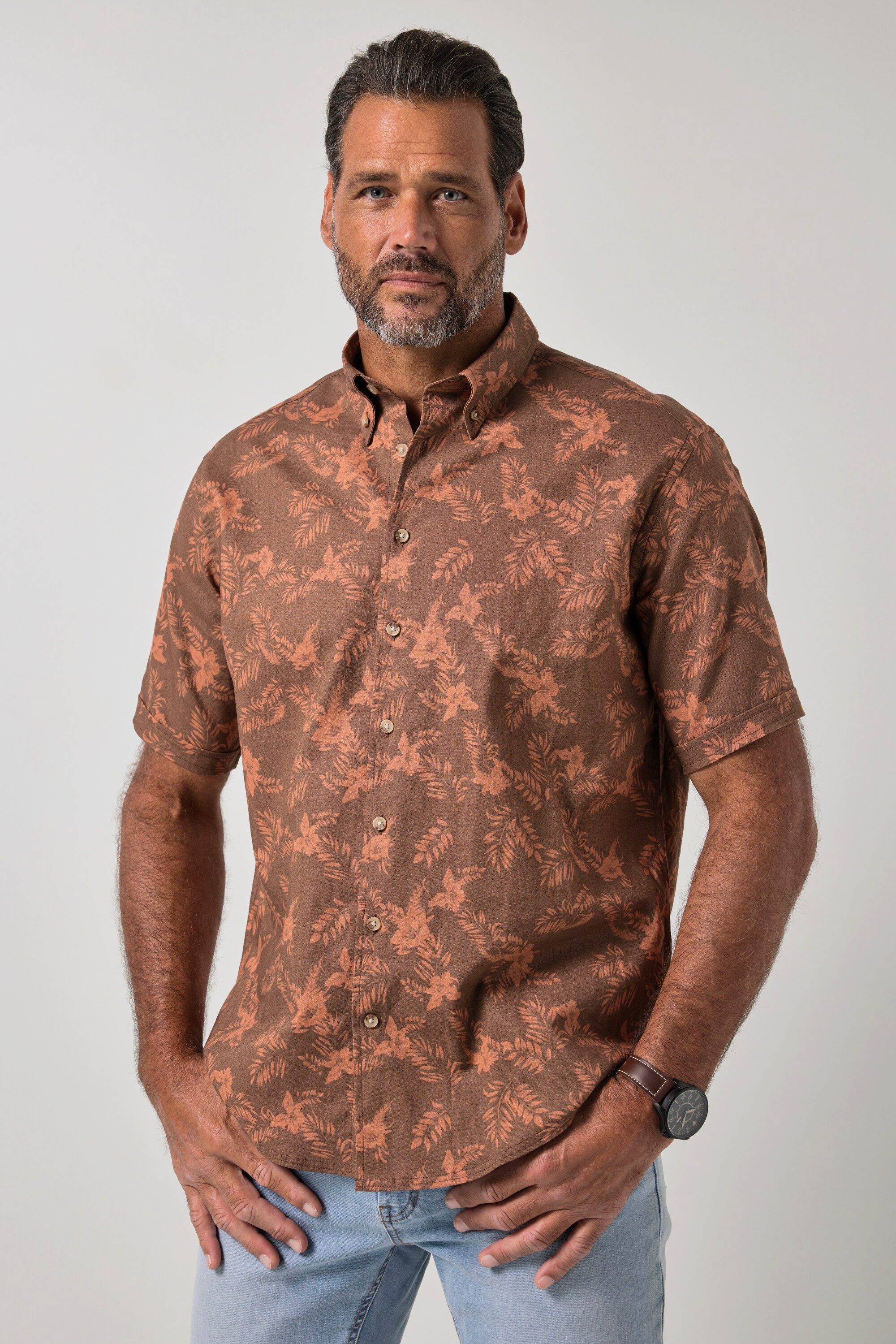 Kurzarmhemd Hemd Halbarm Leinenmix Buttondown-Kragen bis 8 XL