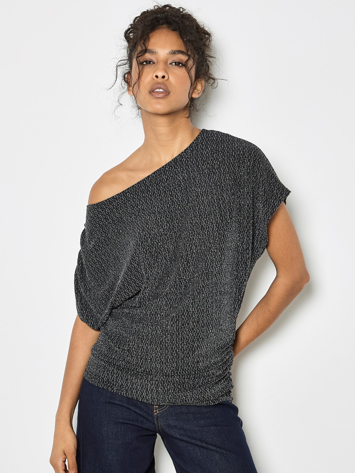 Apricot Paillettenshirt Glitzertop mit Asymmetrie