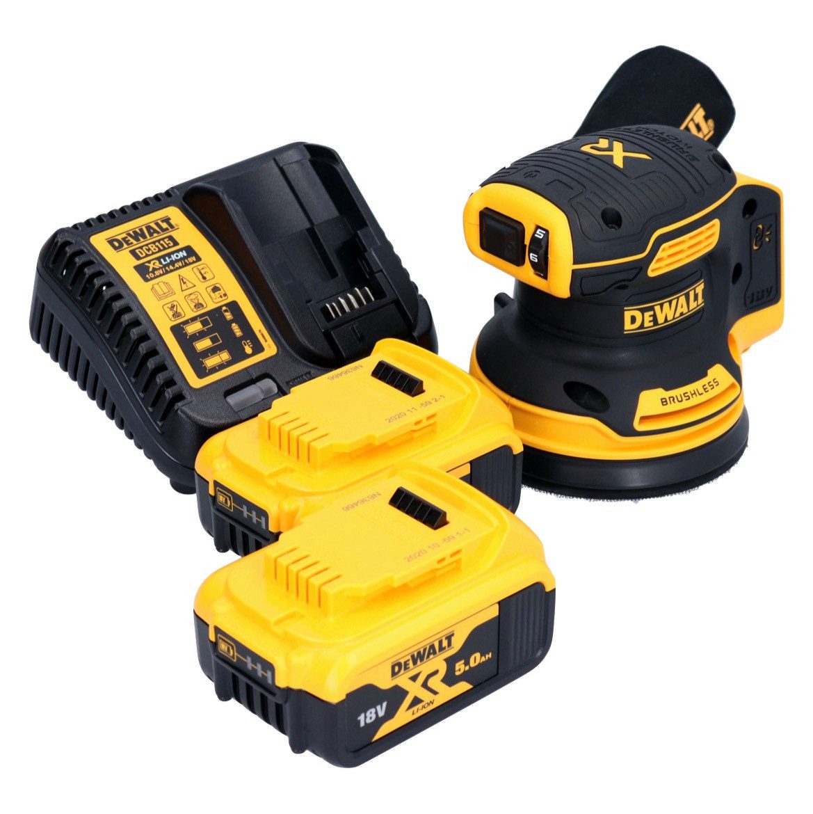 DeWalt Akku-Exzenterschleifer DCW 210 P2 Akku Exzenterschleifer 18 V 125 mm Brushless + 2x Akku 5,0