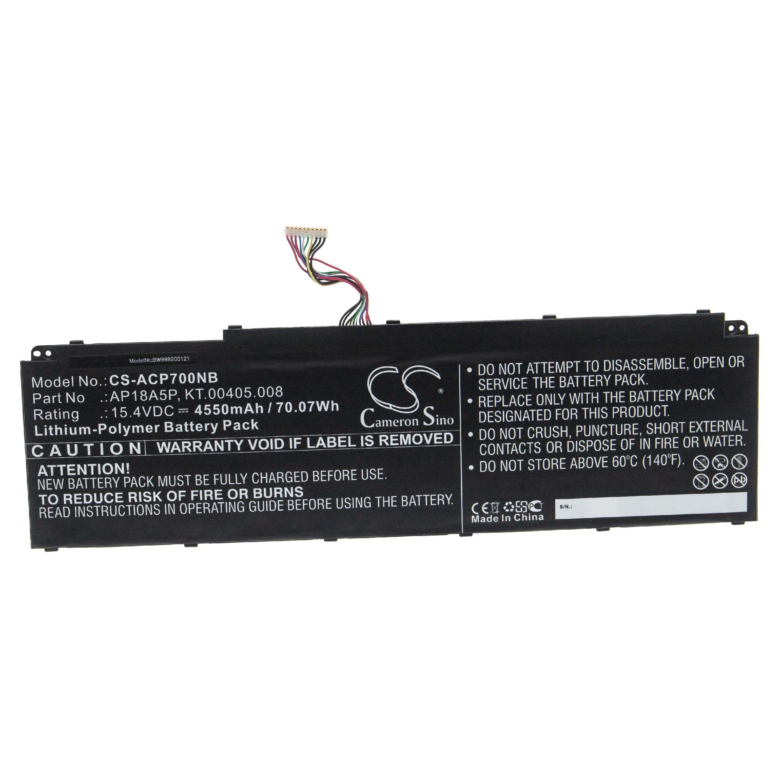 vhbw Ersatz für Acer KT.00405.008, AP18A5P für Laptop-Akku Li-Polymer 4550 mAh (15,4 V)