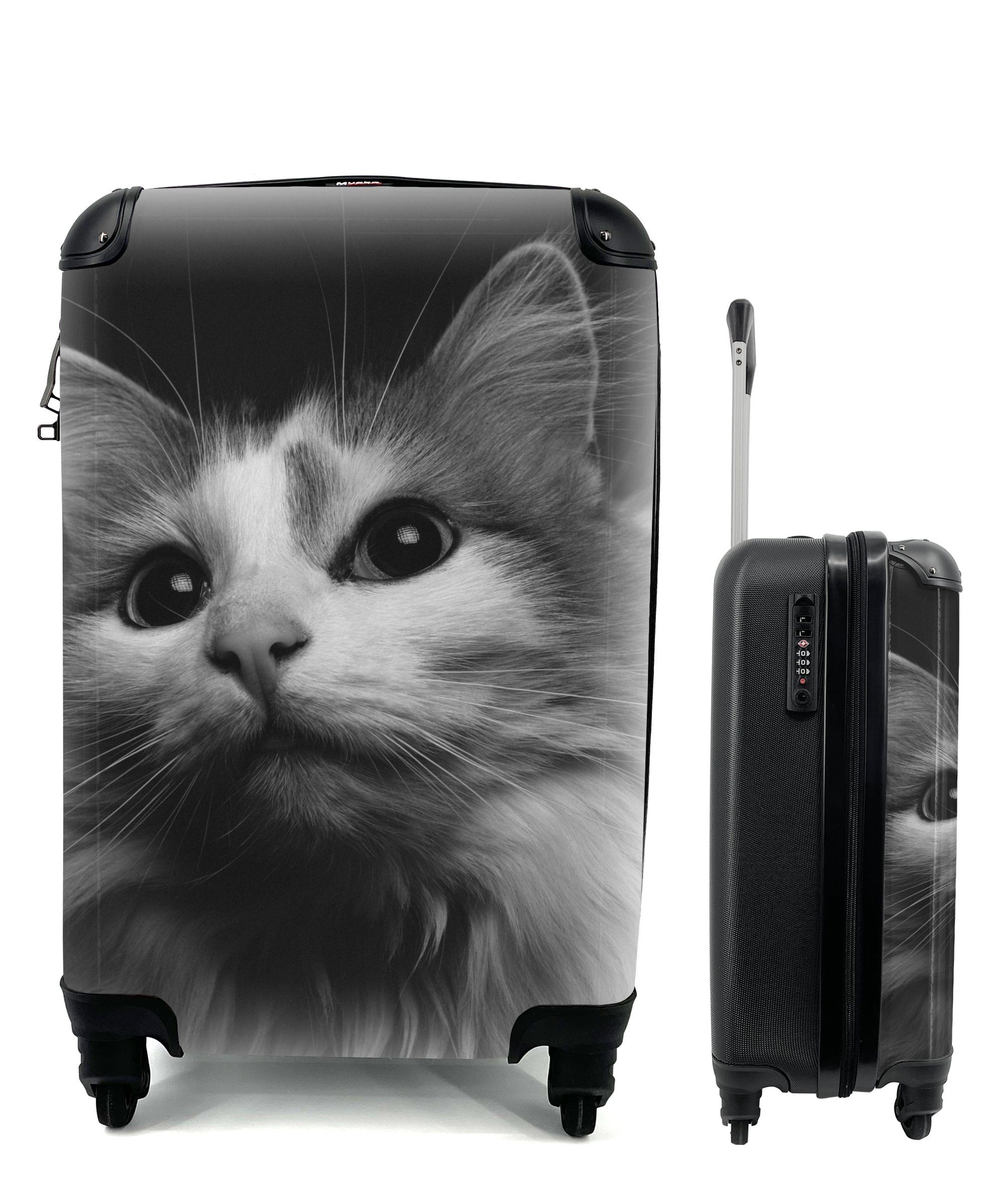 MuchoWow Handgepäckkoffer Tierprofil Katze in schwarz und weiß, 4 Rollen, Reisetasche mit rollen, Handgepäck für Ferien, Trolley, Reisekoffer