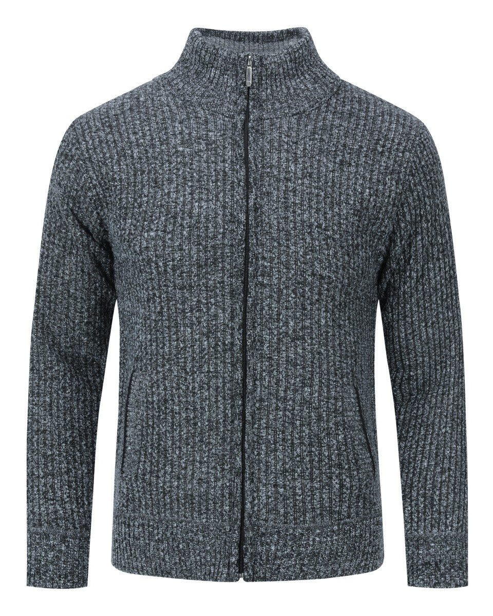 Herren Cardigan Wollstrick - Langer Stehkragen Winterpullover