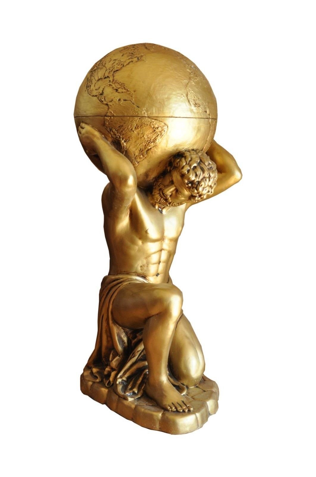 Antikes Wohndesign Mehrzweckregal Atlas Mini Bar Globus auf dem Rücken Herkules Skulptur Griechische