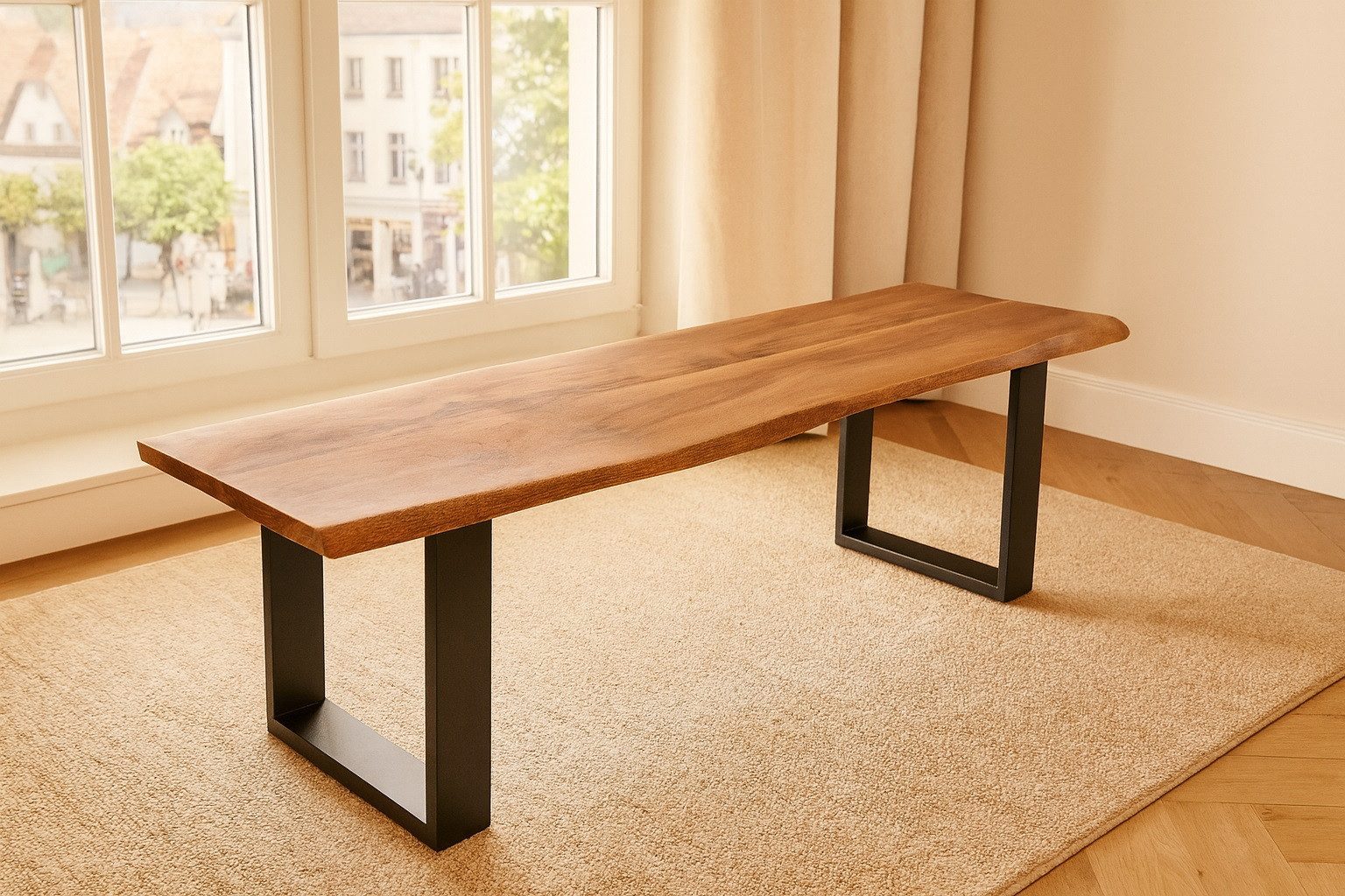 SAM® Sitzbank Samuel, Akazie, Baumkante, Metallgestell U-Form, verschiedene Größen