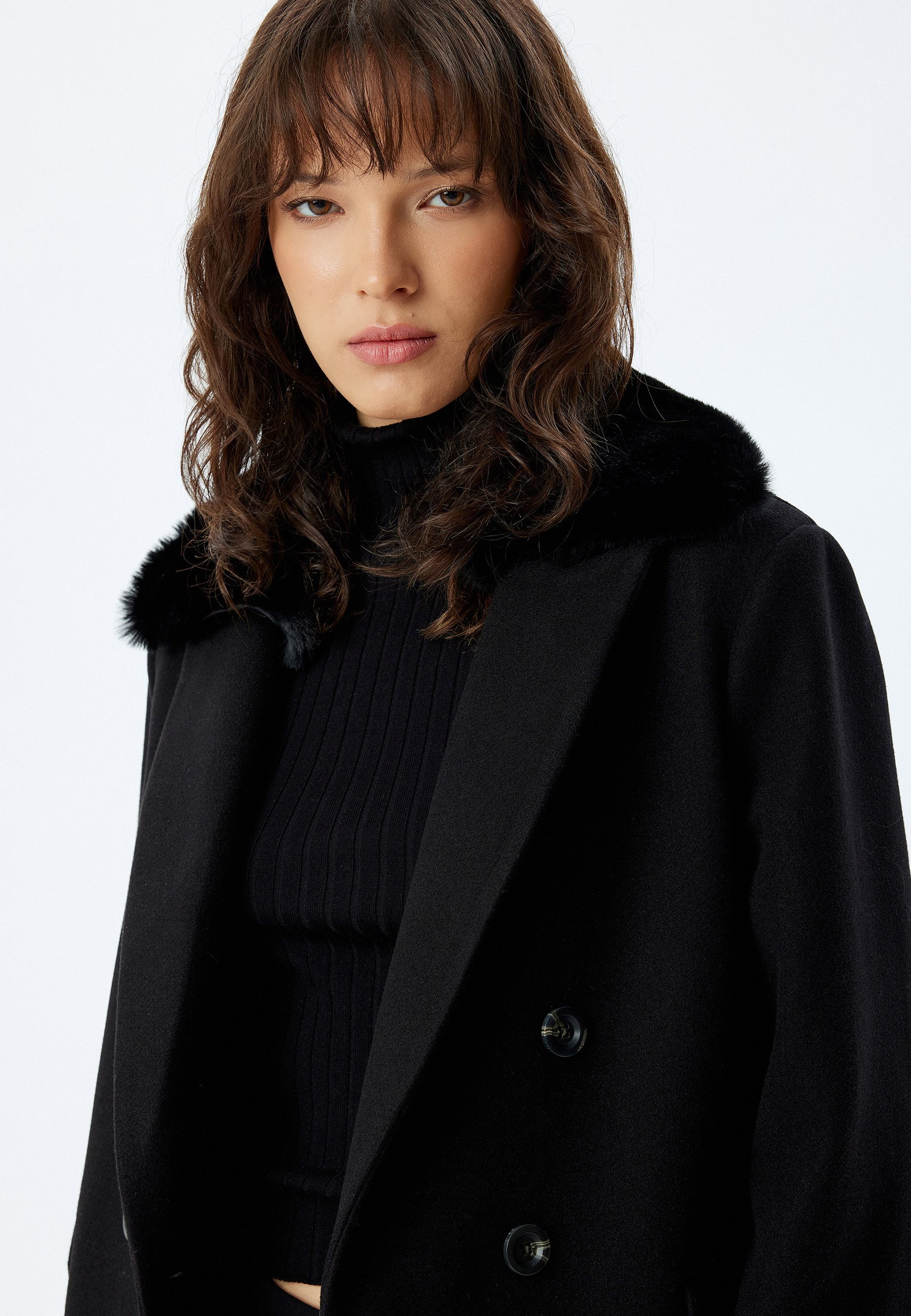Koton Wintermantel Regular Abnehmbarer Pelz