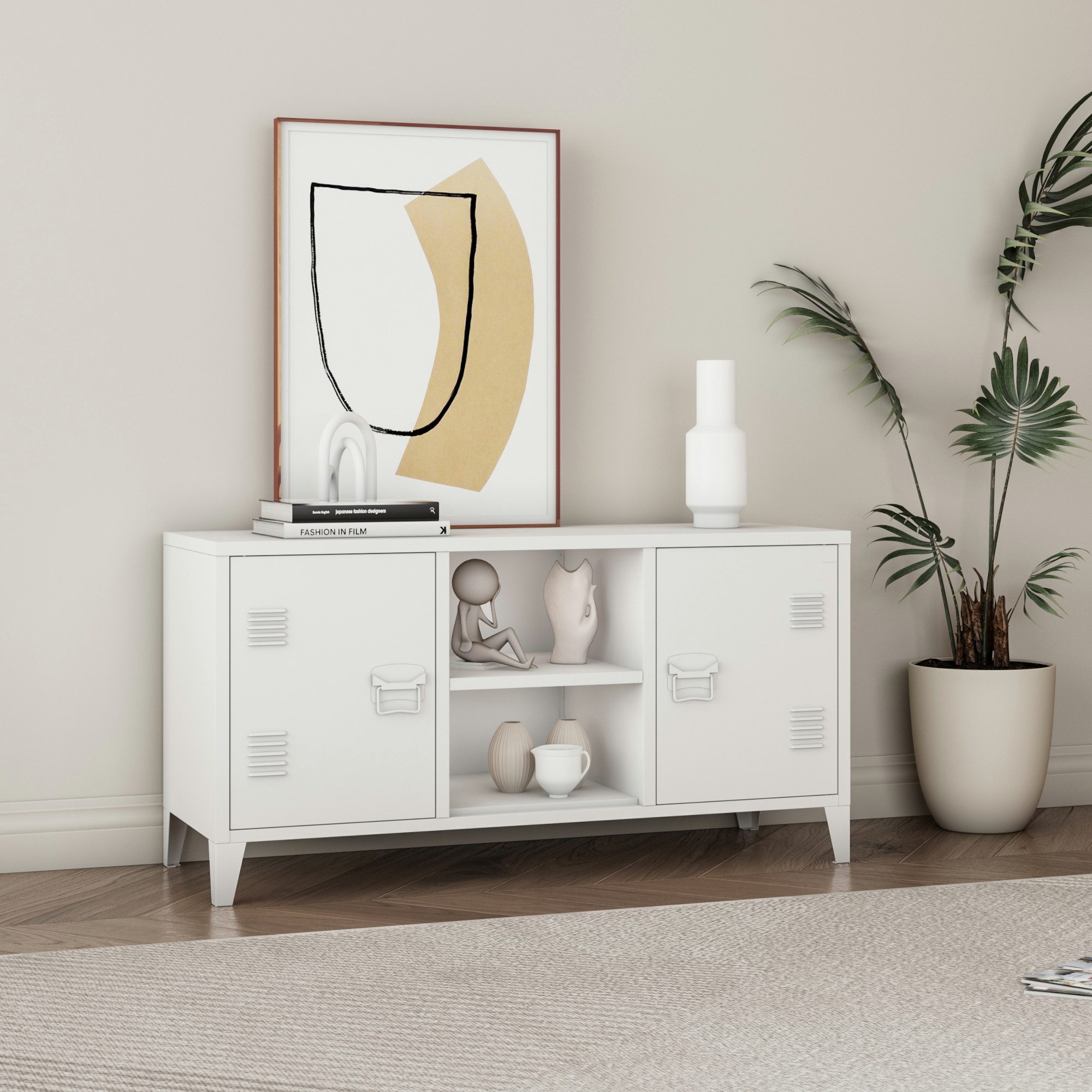 en.casa Sideboard, »Kotka« mit 2 Türen Metall 113 x 40 x 58 cm Weiß günstig online kaufen