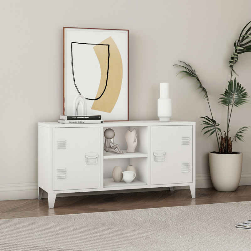 en.casa Sideboard, »Kotka« mit 2 Türen Metall 113 x 40 x 58 cm Weiß