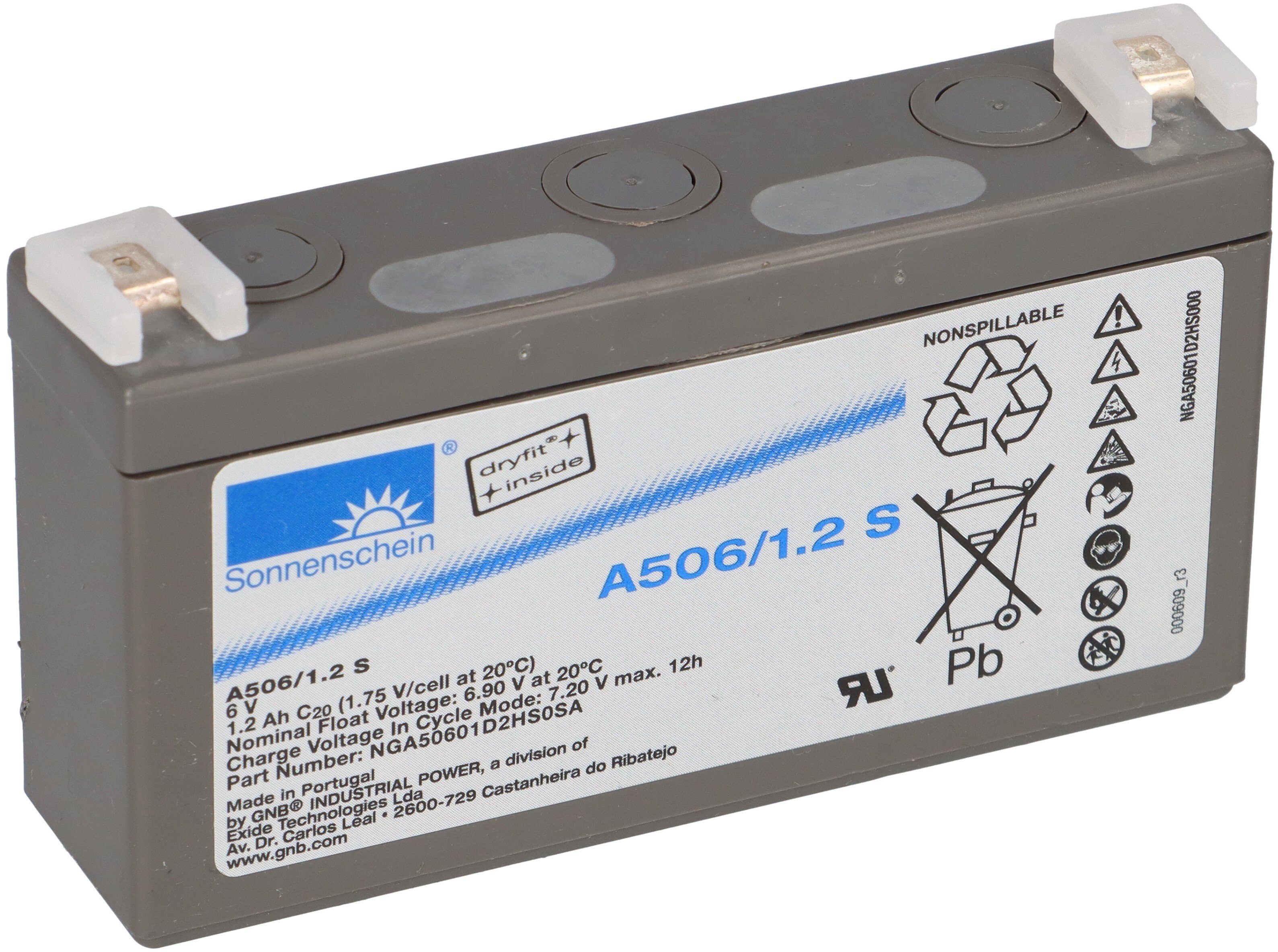 Exide Sonnenschein Bleigel Akku 6V 1,2Ah Dryfit A506/1.2S Faston 4,8 Bleiakkus