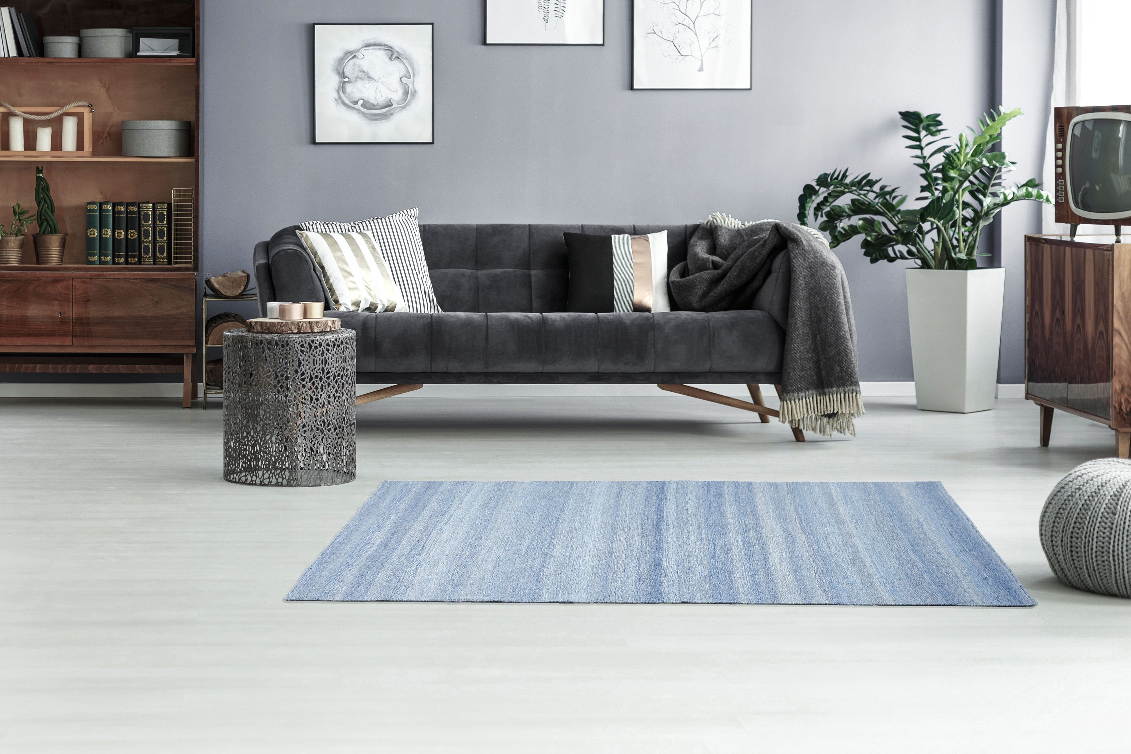 rechteckig, Teppich mm, LUXOR 15 geeignet, und living, In- meliert, blau Wohnzimmer Bodo, Outdoor Höhe: