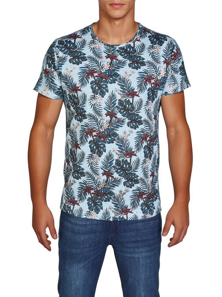 riverso T-Shirt Herren Fotoprintshirt RIVBill Regular Fit (1-tlg) Kurzarm Hawaiishirt mit Rundhalsausschnitt aus 100% Baumwolle