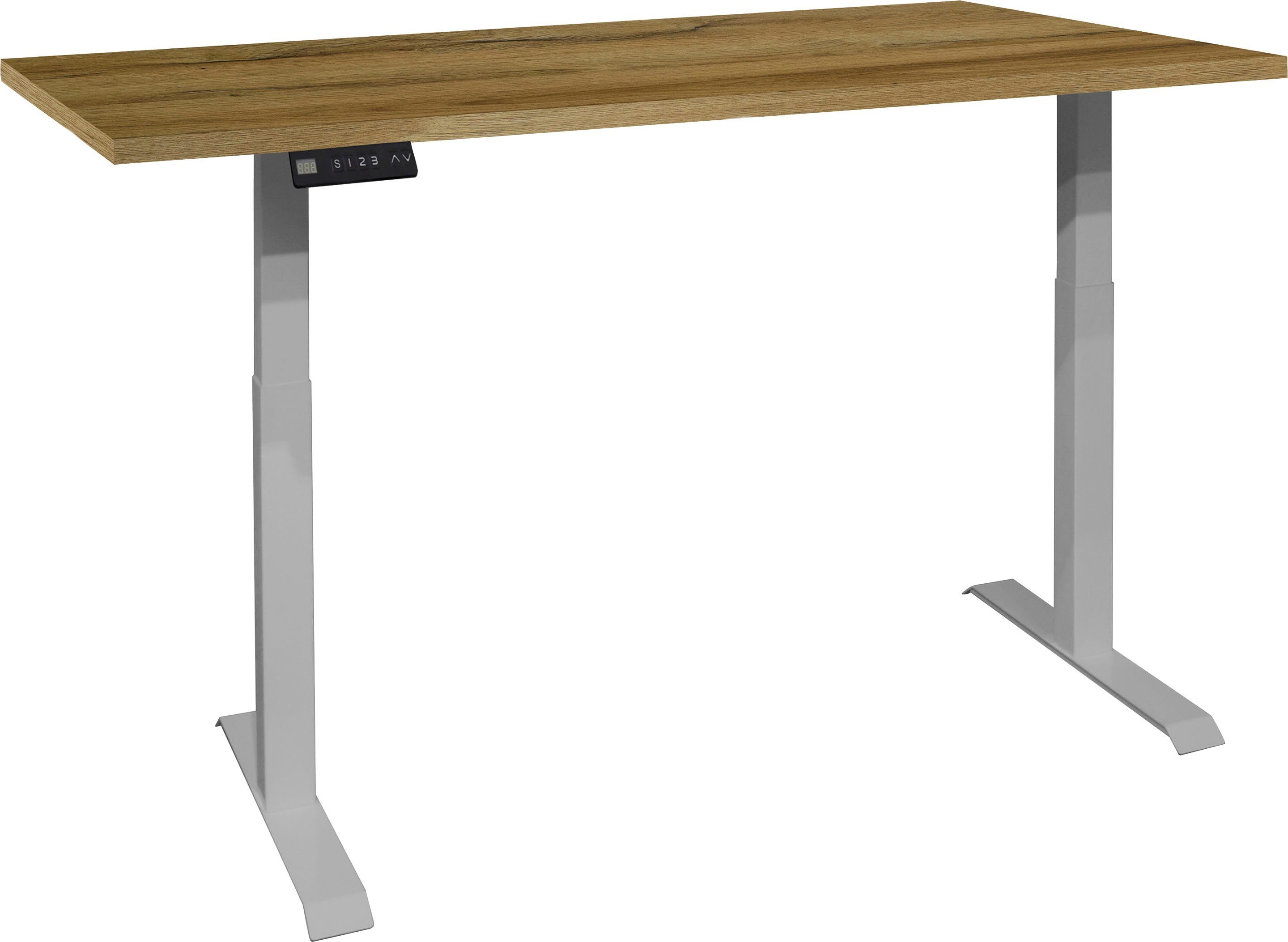 Mäusbacher Schreibtisch Big System Office, Breite 180 cm, elektrisch höhenverstellbar silber / grandson oak | grandson oak