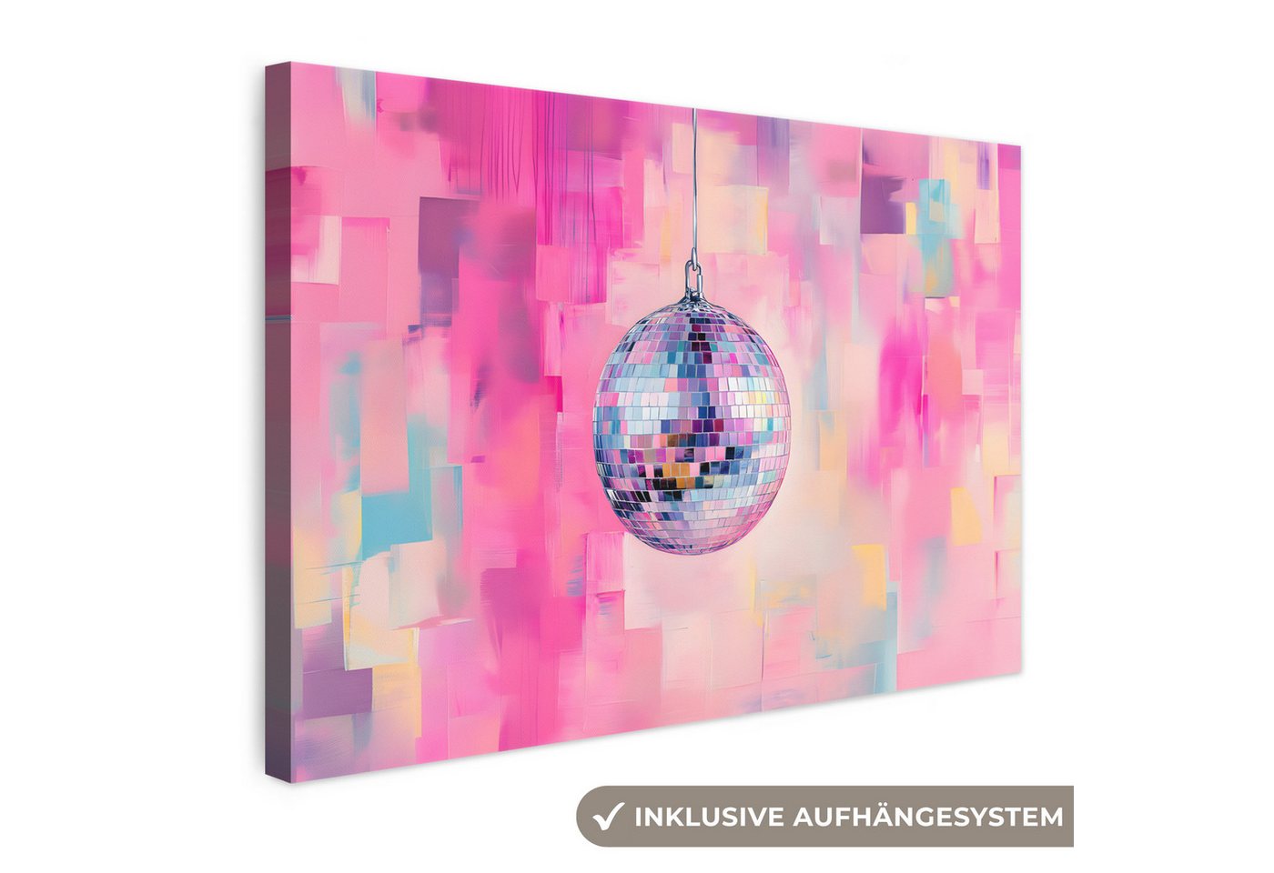 OneMillionCanvasses® Leinwandbild Discoball - Rosa - Farbe, Fotodruck (1 St), Leinwand Bilder Klein, Wand Dekoration Aesthetic 30x20 cm