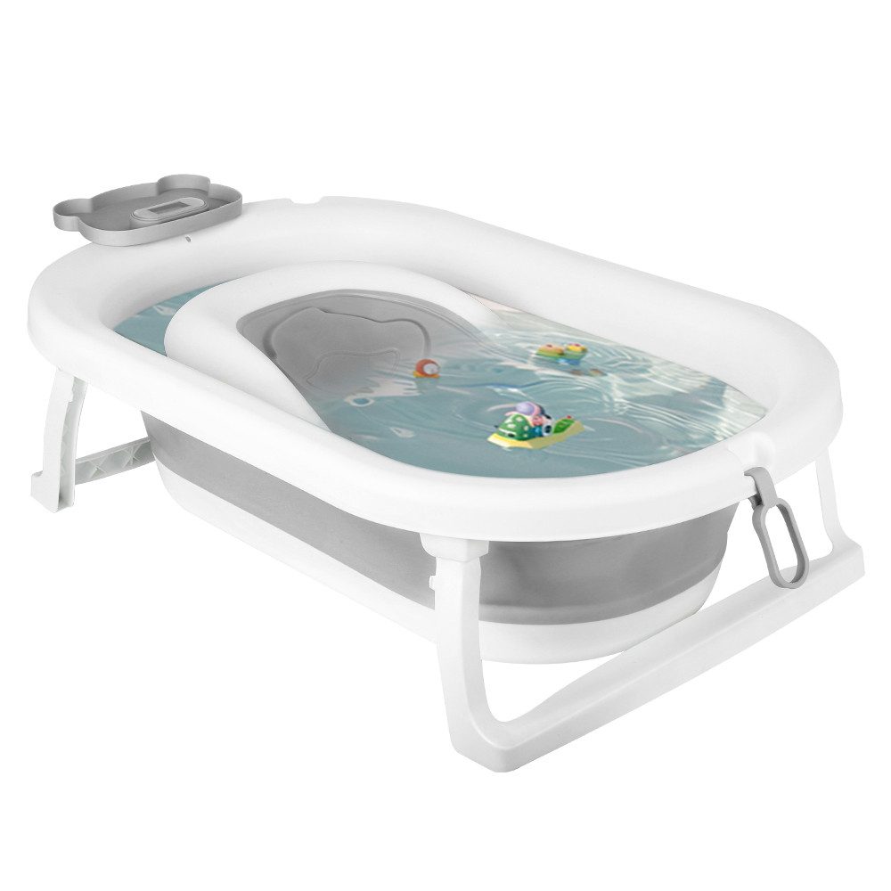 JEOBEST Babybadewanne Baby Badewanne Faltbar Mit Rutschfestem Badewannensitz, Baby Bathtub, Babygeschenk, Mit Badethermometer, Grau
