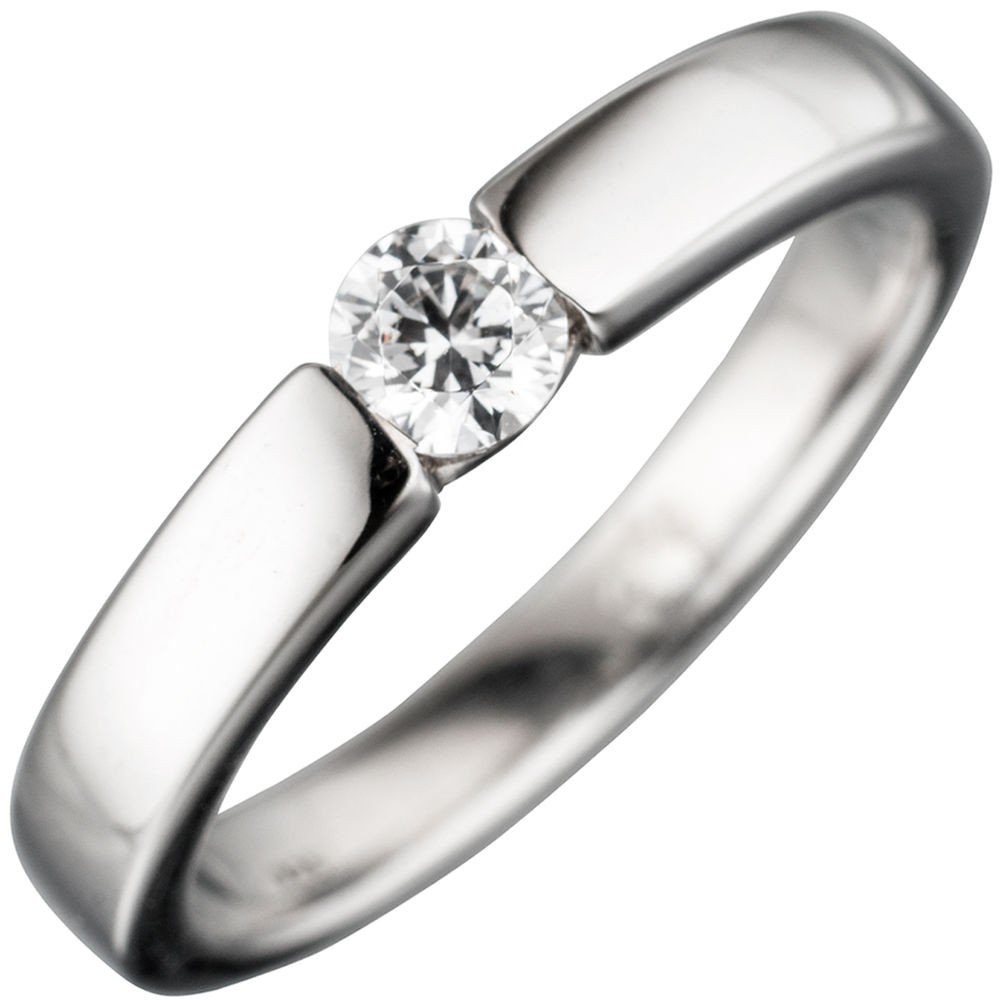 Schmuck Krone Silberring Solitär Ring Damenring weiße Zirkonia 925 Sterlingsilber rhodiniert Silberring, Silber 925