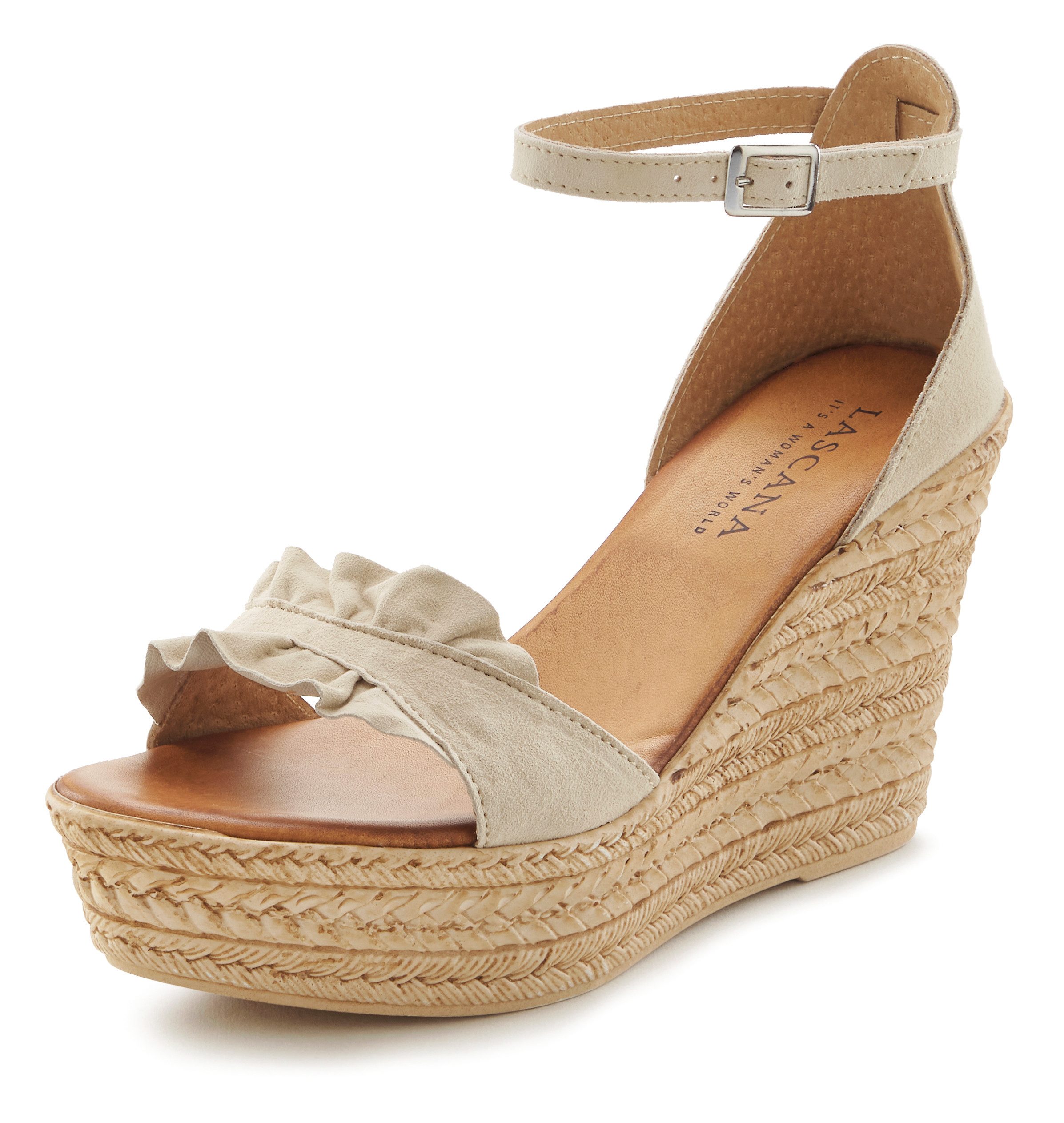 LASCANA Sommerschuh Sandalette Sandale, Sommerschuh aus Leder mit Keilabsat günstig online kaufen