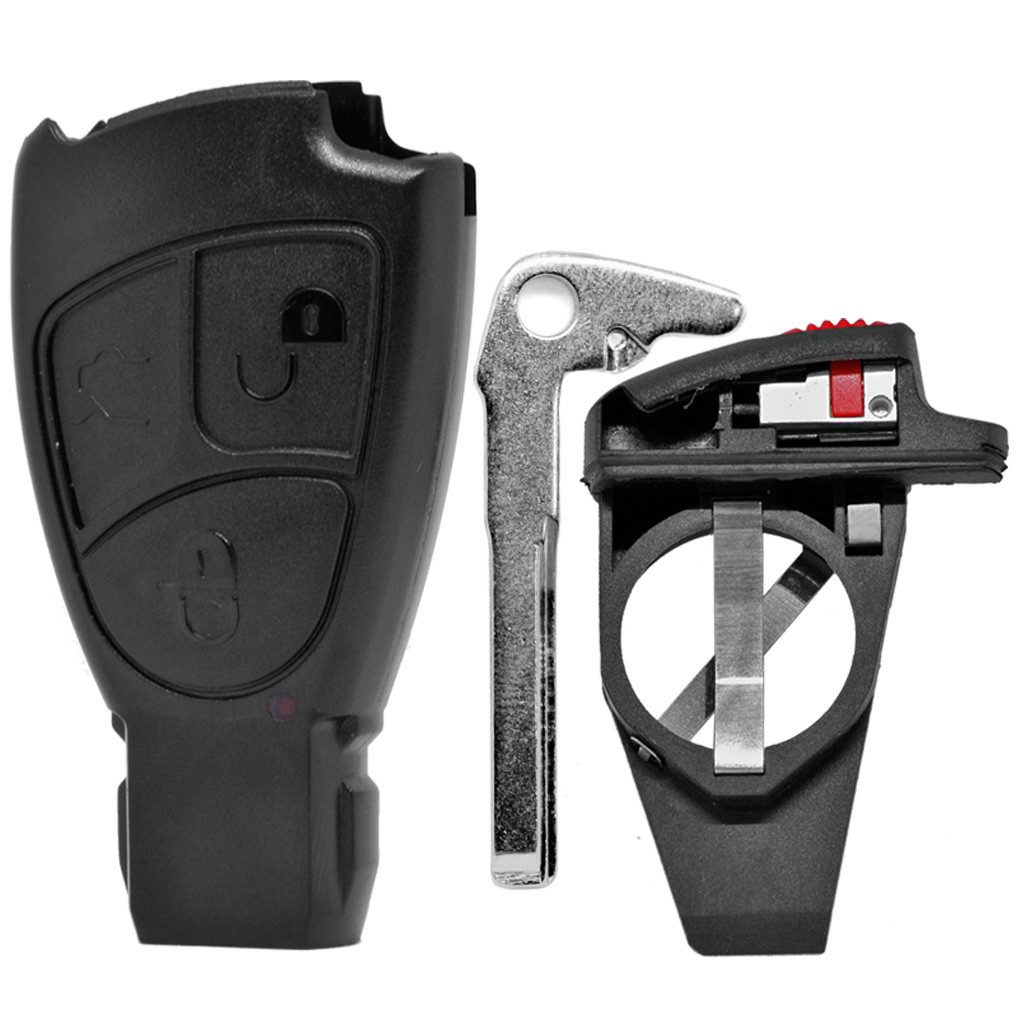 mt-key Auto Schlüssel Ersatz Gehäuse + Batteriehalter + Rohling + 2X CR2025 Knopfzelle, CR2025 (3 V), für Mercedes Benz Funk Fernbedienung
