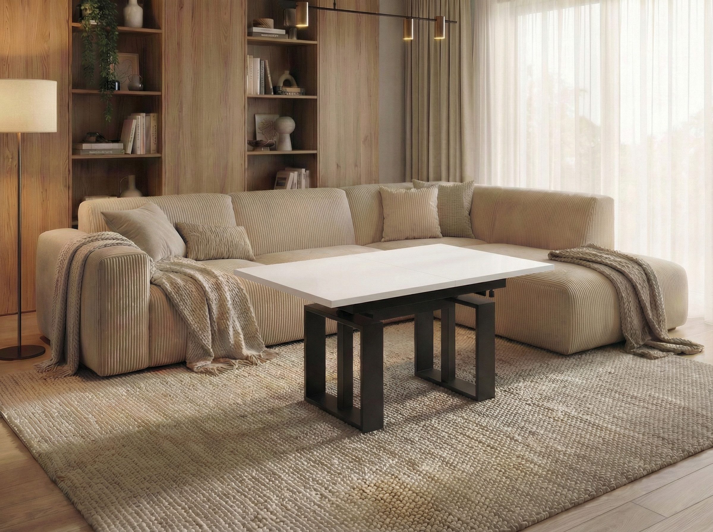 Endo-Moebel Couchtisch Empoli - ausziehbar 110-170cm und höhenverstellbar Doppellift Metall, Couch- & Esstisch, modern Design, Wohnzimmertisch, Multifunktionstisch