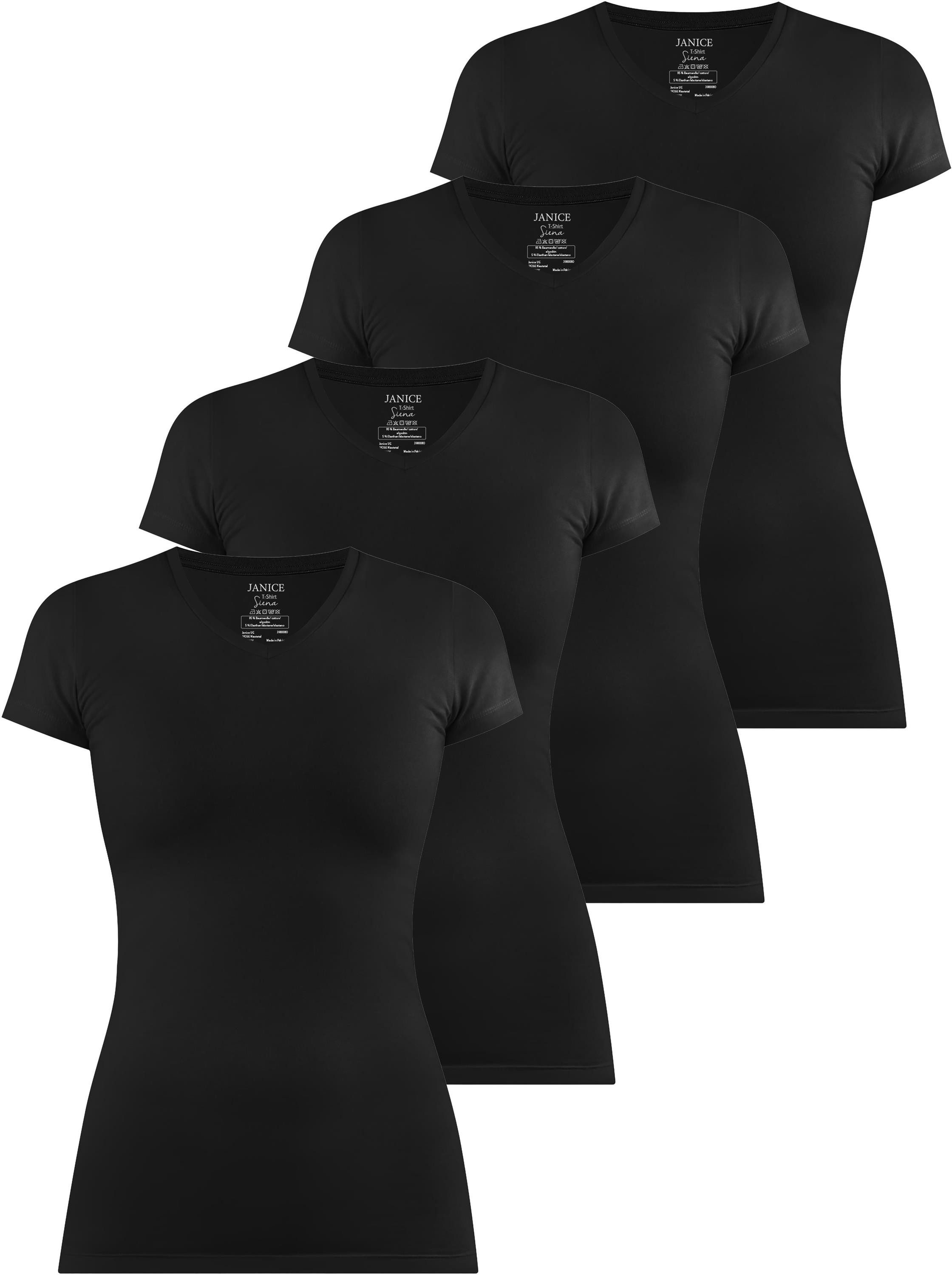 Janice Kurzarmshirt 4 x Figurbetontes T-Shirt mit V-Ausschnitt Siena Damen Basic kurzarm Shirt