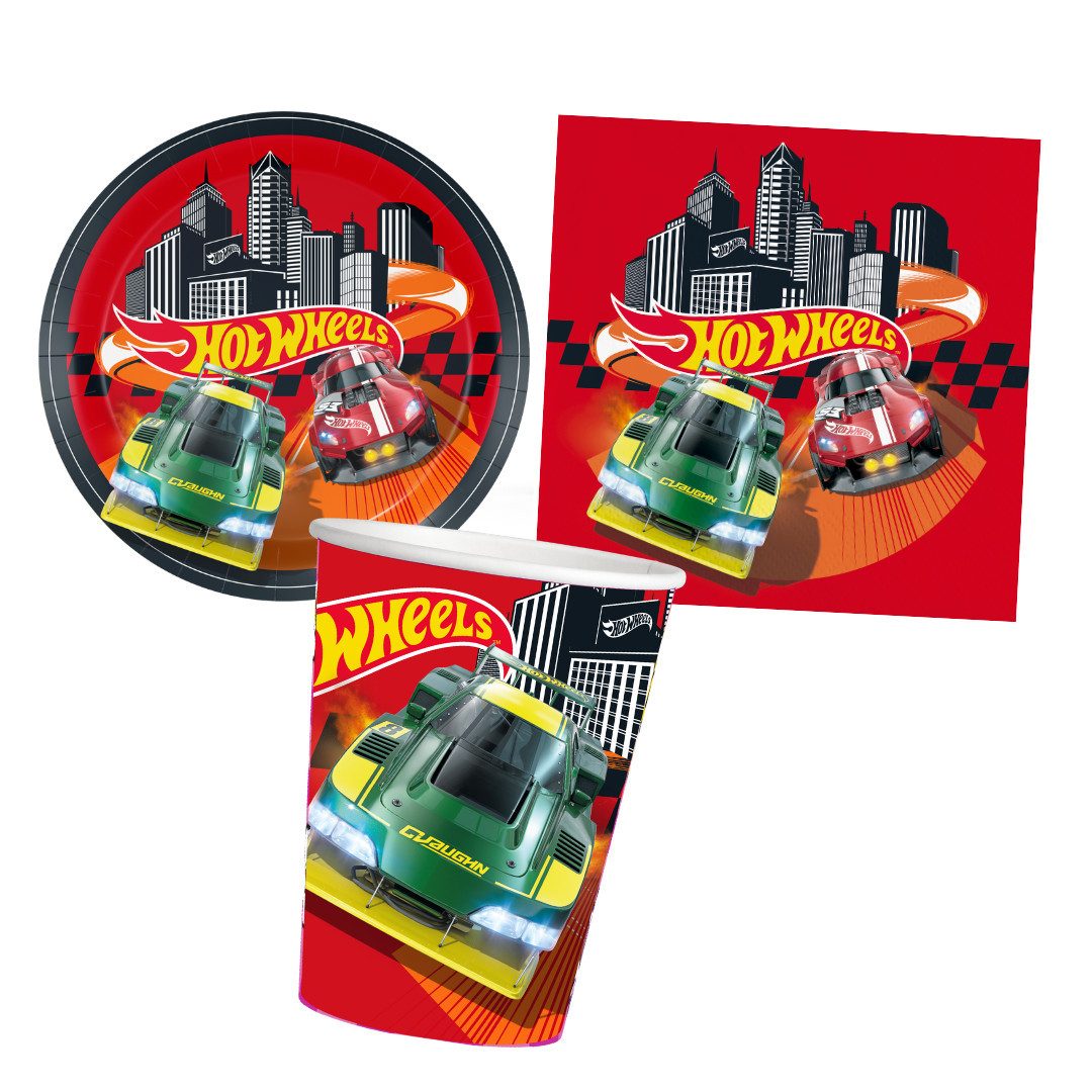 Been Smile Kindergeschirr-Set Partyset Hot Wheels 36 tlg. für 8 Kinder Teller, Becher, Servietten, 8 Personen