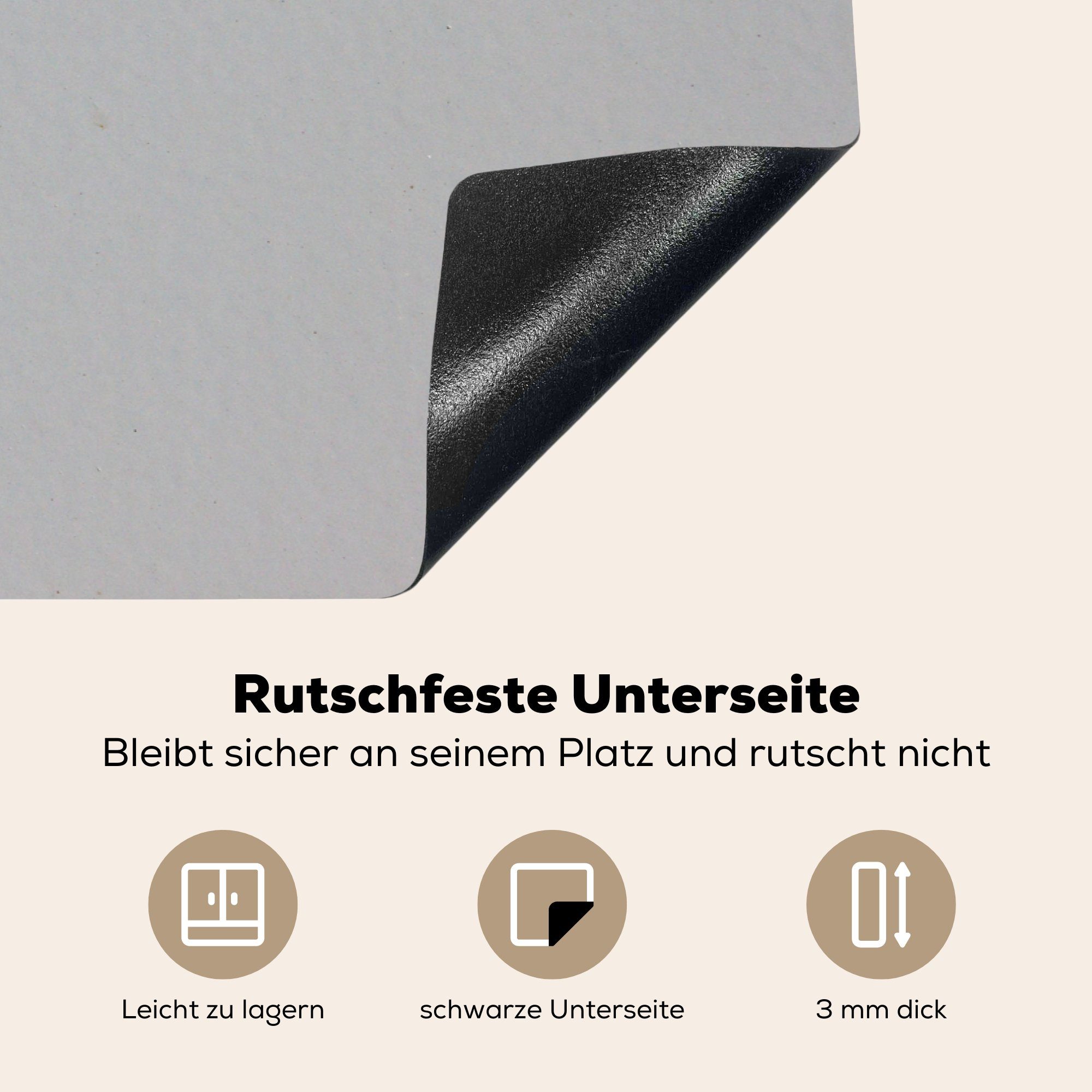 Induktionskochfeld küche, (1 die Ceranfeldabdeckung MuchoWow Vinyl, Herdblende-/Abdeckplatte tlg), Schutz Metalldruck - Grau, 81x52 cm, für
