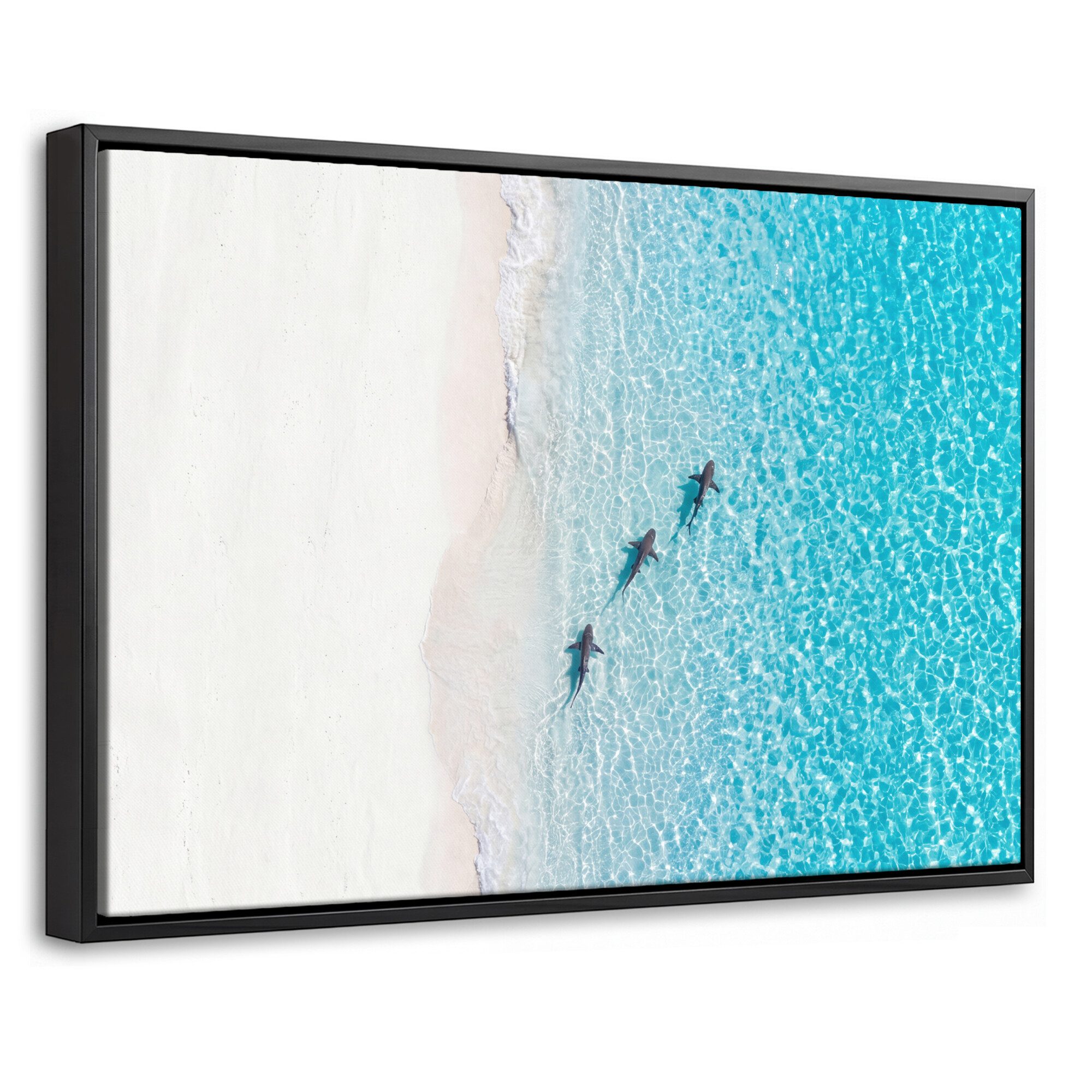 OneMillionCanvasses® Leinwandbild mit Rahmen - Fisch – Ozean – Strand – Türkis – Natur, Fotodruck (1 St), Bilder, Zimmer Wand Bild Dekoration 30x20cm