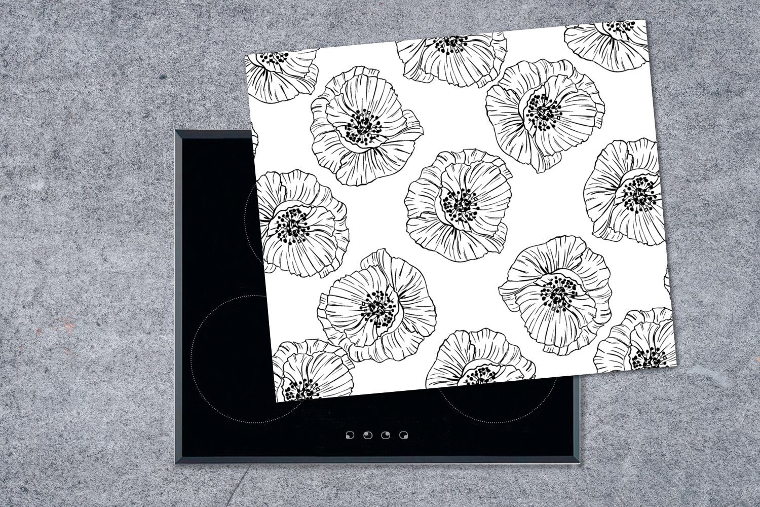 Design, (1 nutzbar, Ceranfeldabdeckung cm, Herdblende-/Abdeckplatte Blumen Vinyl, MuchoWow 60x52 - - Arbeitsfläche Mohn Mobile tlg),