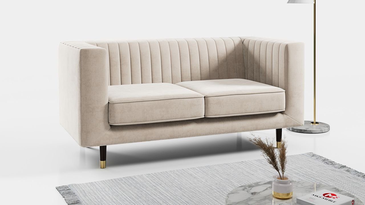 MKS MÖBEL Sofa Stil, Zweisitzer-Sofa, Paros 2, Modern Beige Metallbeinen ELMO freistehendes Ein hohen
