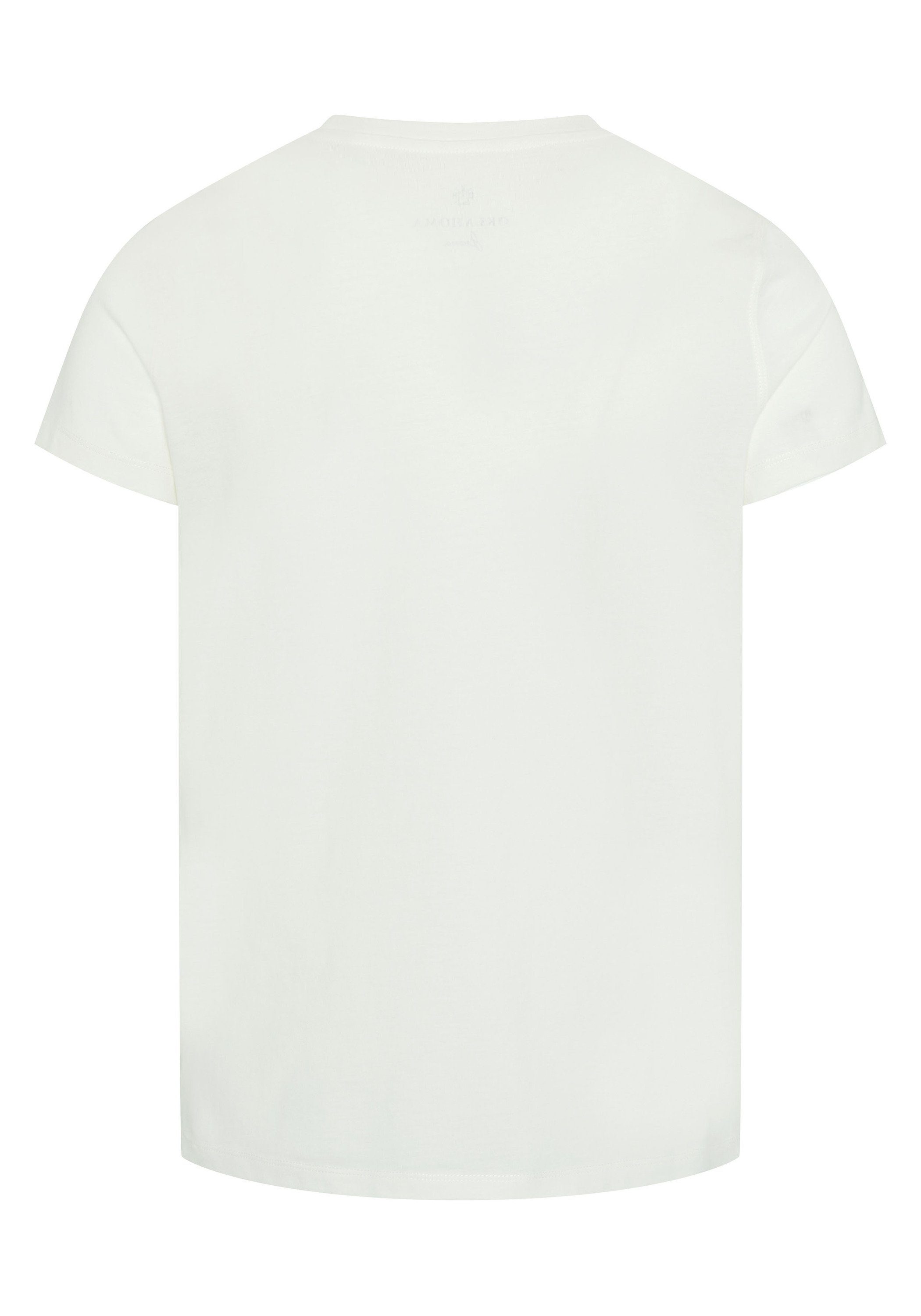 Oklahoma Jeans Print-Shirt mit 11-0601 Bright White Statement-Schriftzug