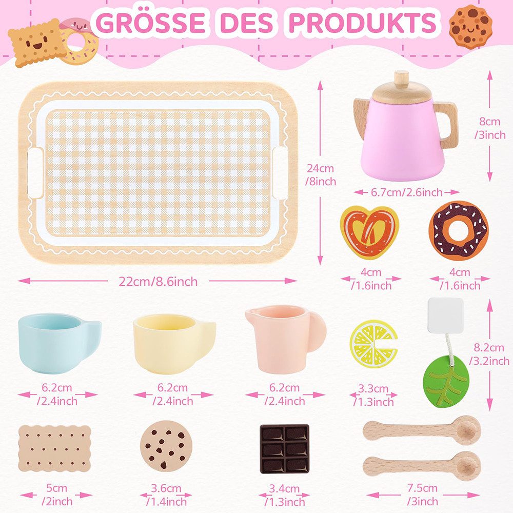 CLTYQ Spielgeschirr Kinder Holz Teeservice – Holzspielzeug Küchenzubehör, ( günstig online kaufen