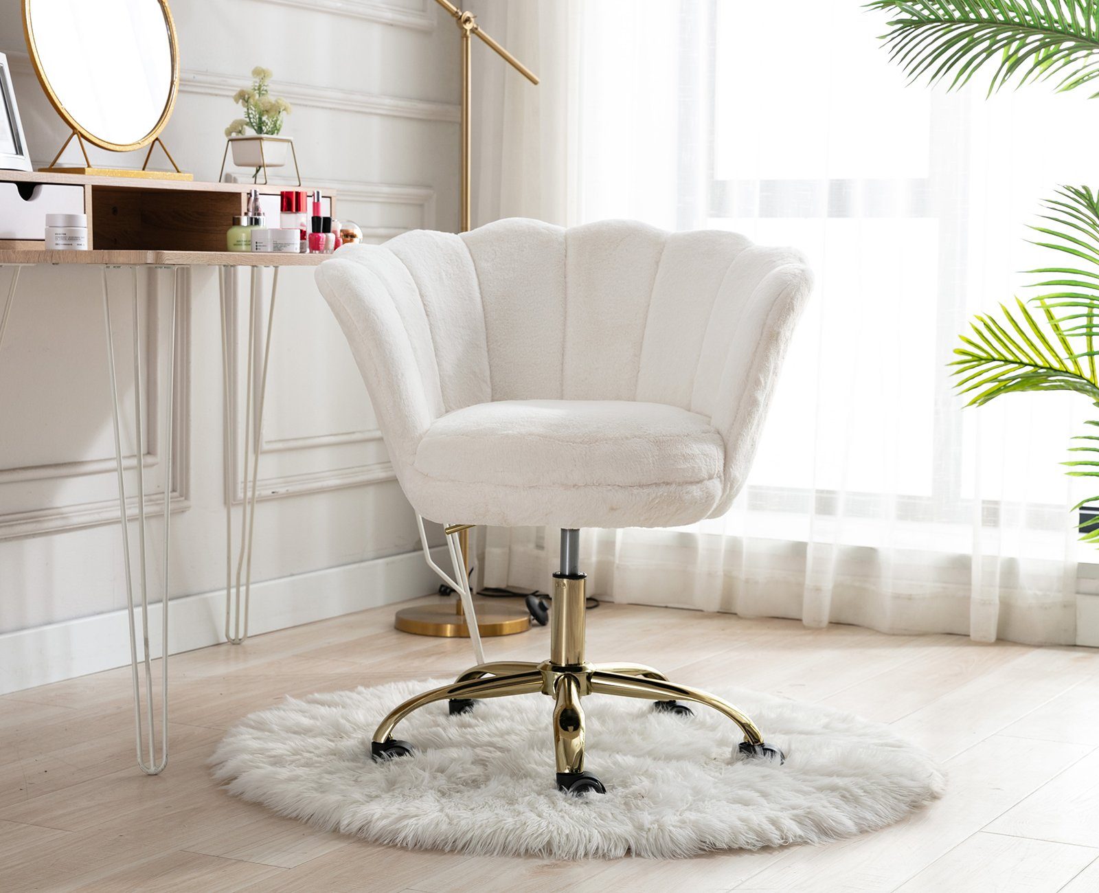 WAHSON OFFICE Drehstuhl Bürostuhl Loungesessel Kunstfell Weiß mit Rollen CHAIRS