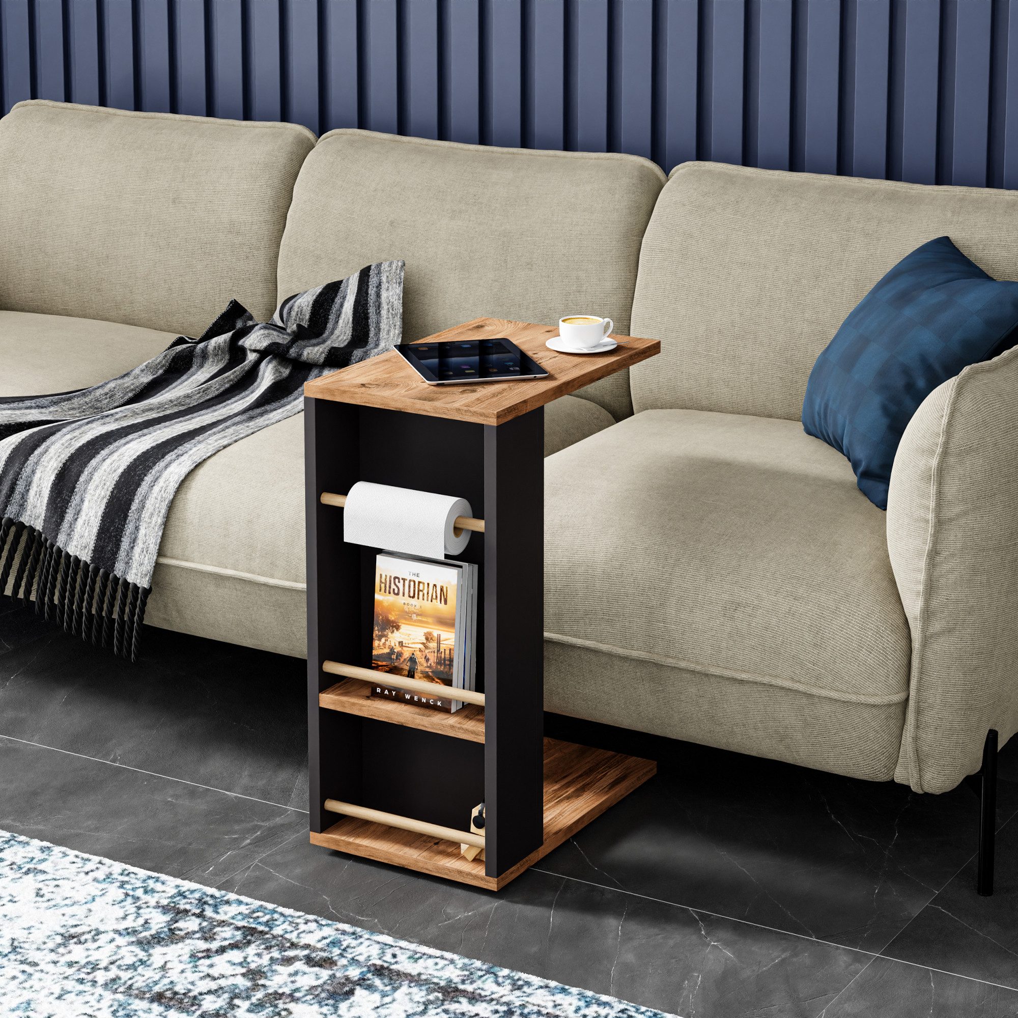 en.casa Beistelltisch, »Siikainen« mit waagerechten Streben Holzoptik/Schwarz