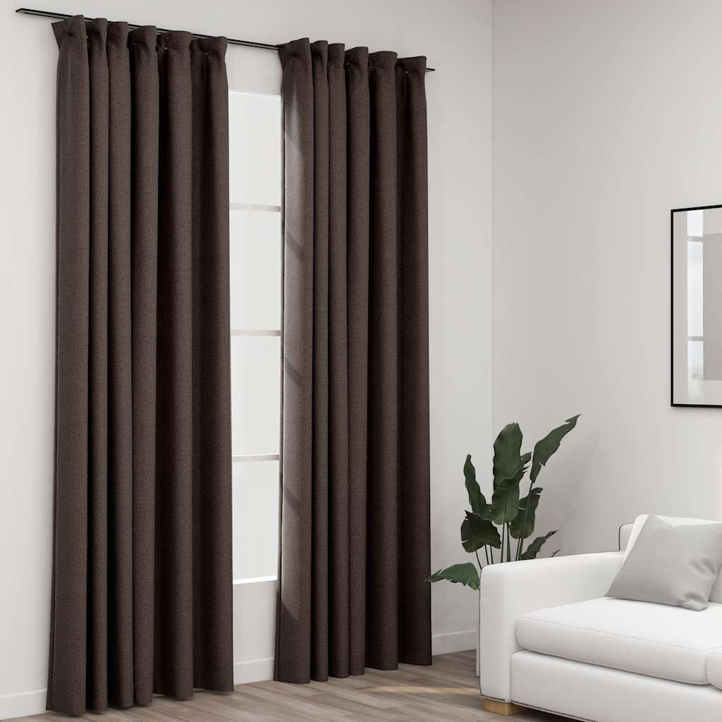 vidaXL Vorhang Verdunkelungsvorhänge Haken Leinenoptik 2 Stk. Taupe 140x245 cm (2 St) – Bild 2 von 5