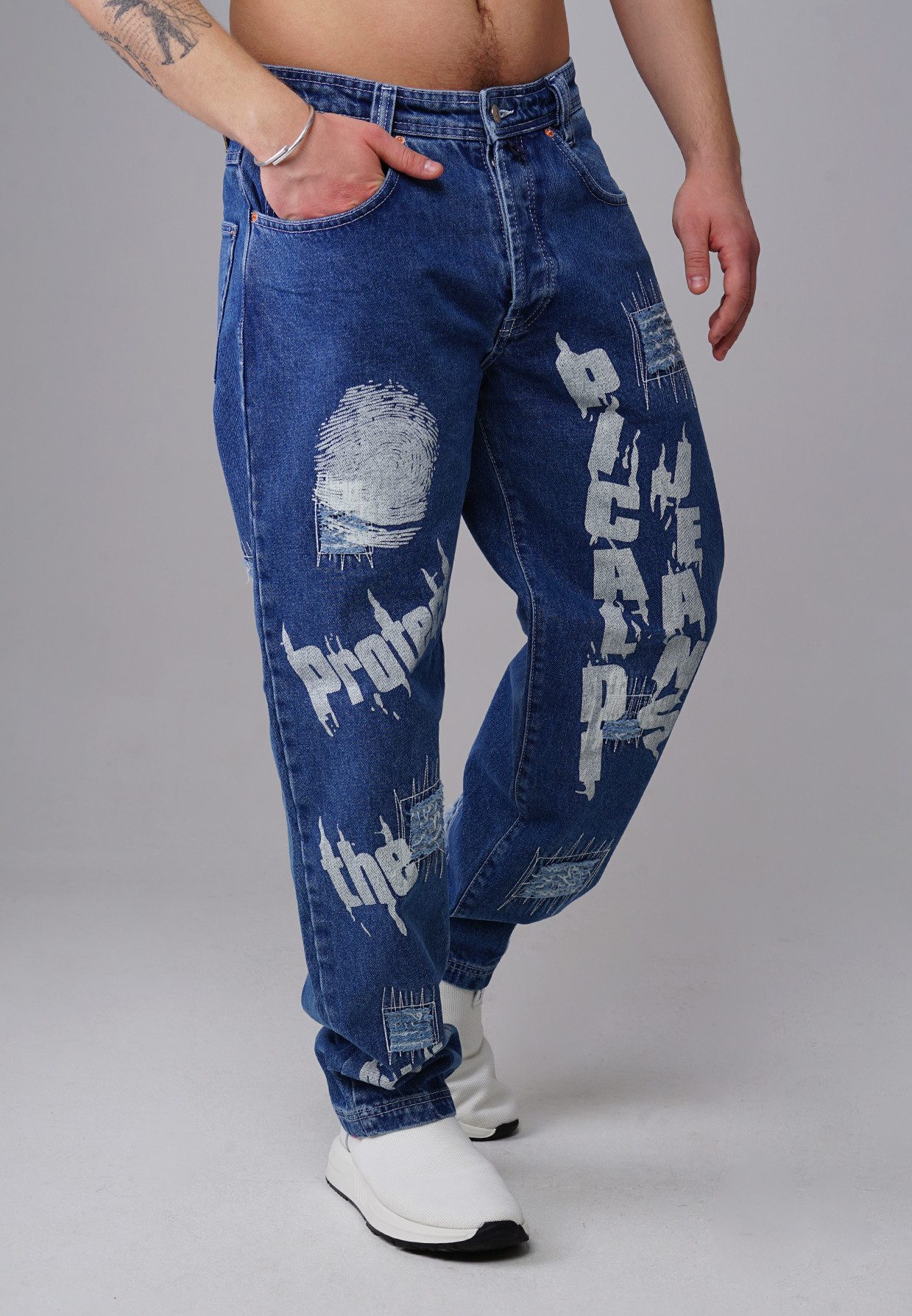 PICALDI Jeans 5-Pocket-Jeans Zicco 472 Pathica – Relaxed Tapered Fit Medium Blue (1-tlg) Grafische Denim-Optik