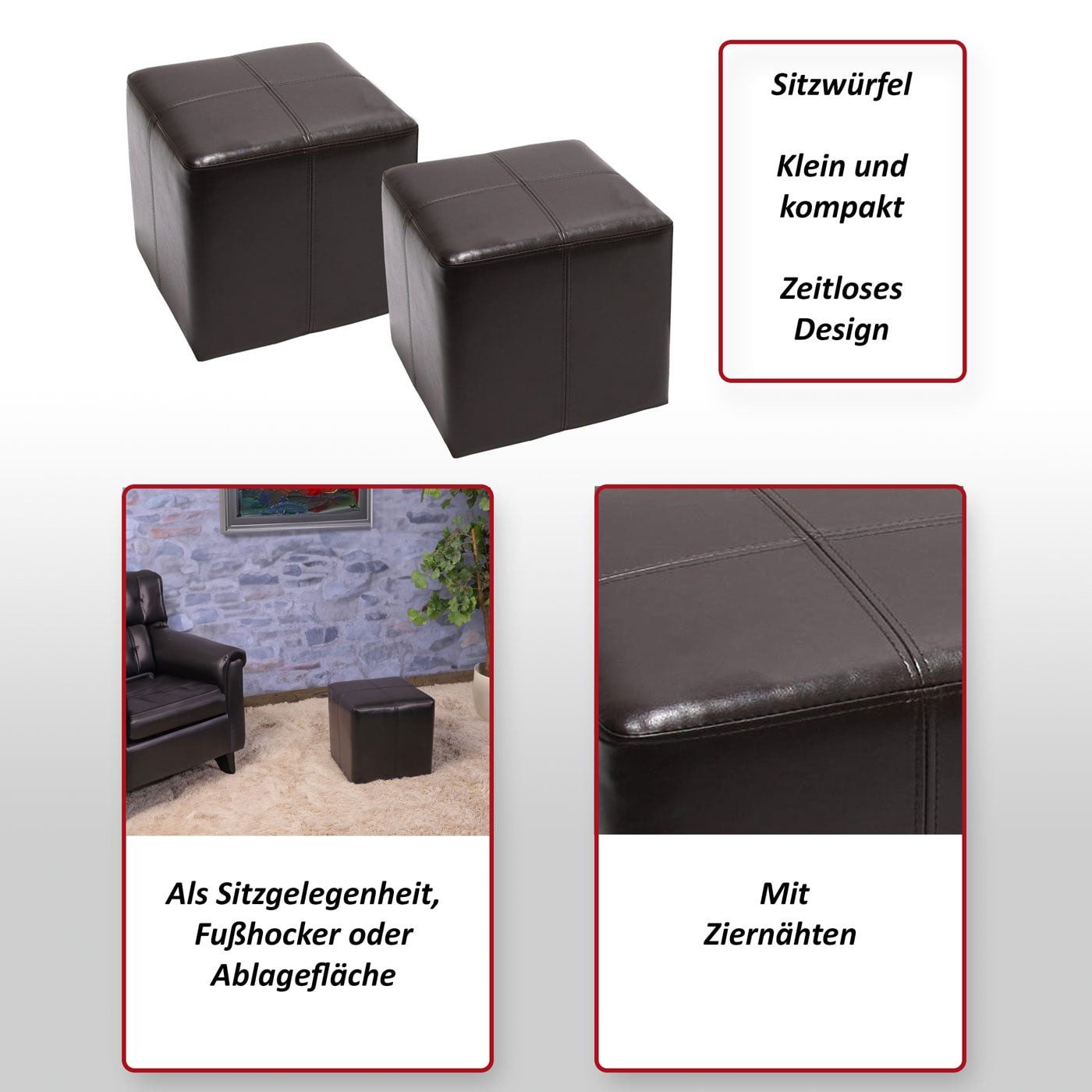 MCW Sitzwürfel Carrara-2 (Set, 2er), Praktisch, Fertig Montiert, Belastbarkeit ca. 150 kg