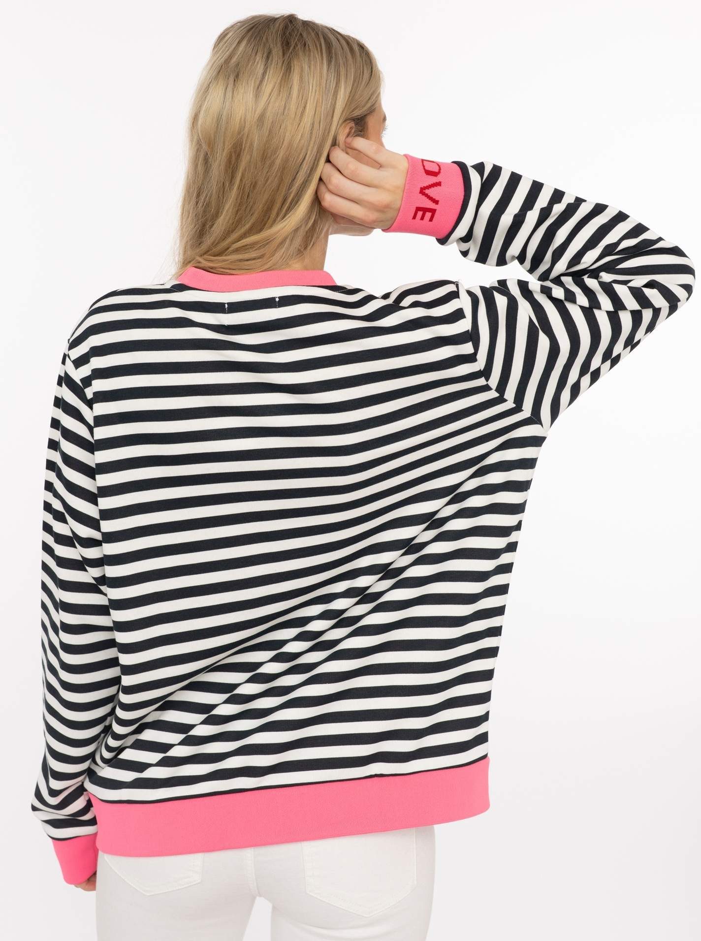 Zwillingsherz Sweatshirt "LOVE" gestreift, Rundhals, pinke Bündchen, LOVE Schriftzug