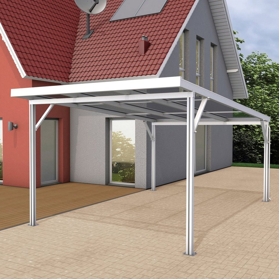 GUTTA Einzelcarport Premium, BxT: 309,4x562 cm, 200 cm Einfahrtshöhe, Dacheindeckung  Polycarbonat gestreift weiß