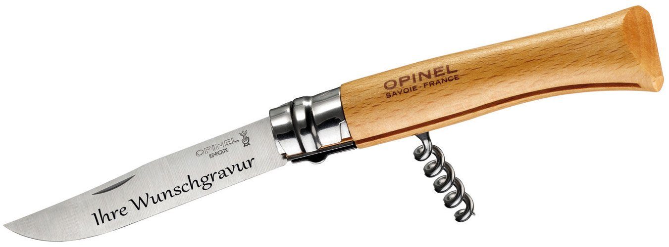 Opinel Taschenmesser No 10, Buche, mit Korkenzieher, Namensgravur möglich