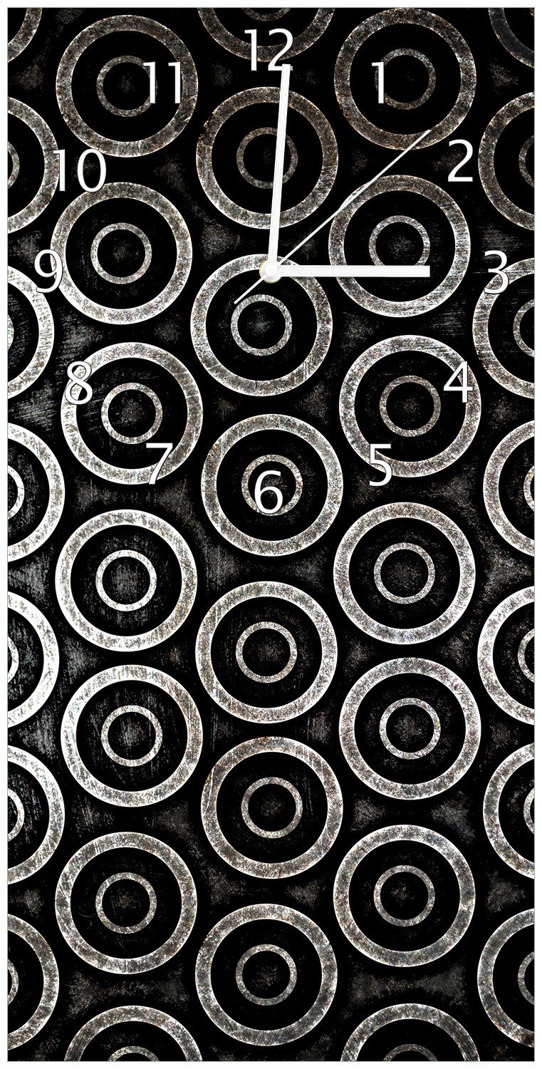 Wallario Wanduhr Abstraktes Kreismuster in schwarz und silber (Uhr aus Acryl)
