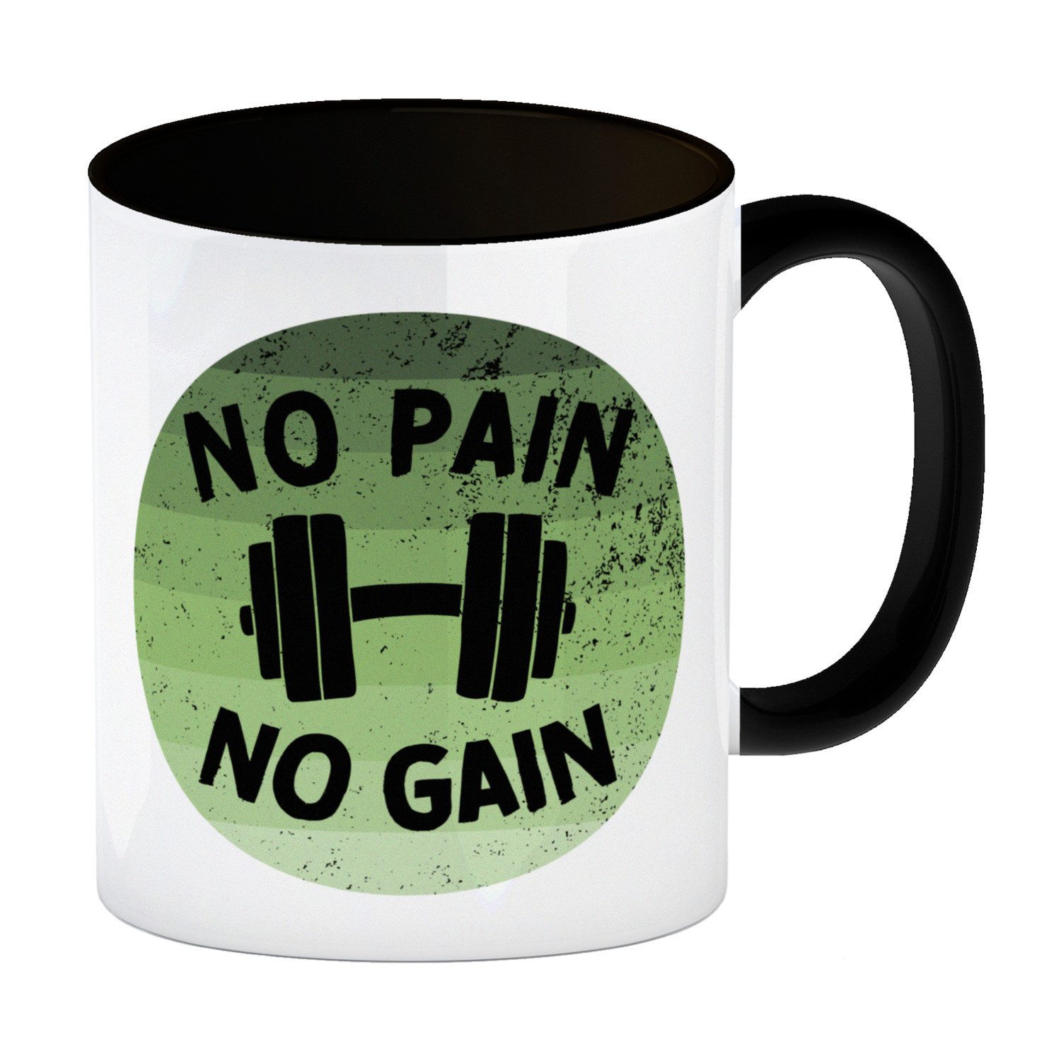 speecheese Tasse No pain no gain Fitness Kaffeebecher Schwarz mit Hantel