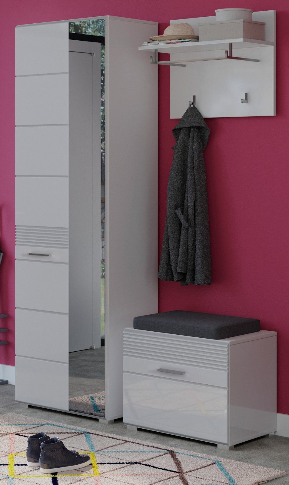 xonox.home Garderoben-Set Linus, (Flurgarderobe 3-teilig in weiß Hochglanz,  BxH 130 x 190 cm), mit viel Stauraum
